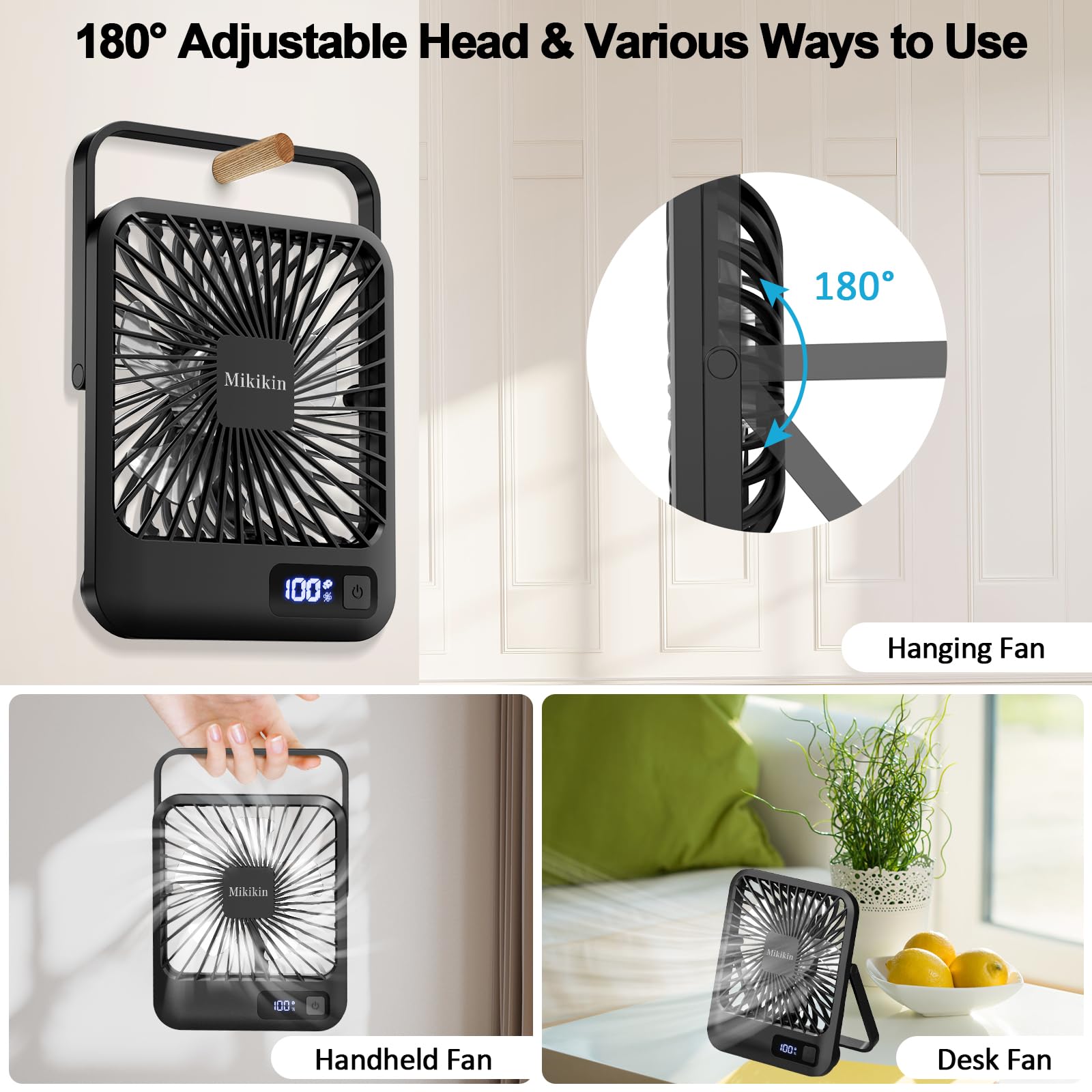 Desk Fan Battery Operated, Portable Usb Rechargeable Fan, 2000Mah 180° Tilt Folding Personal Fan