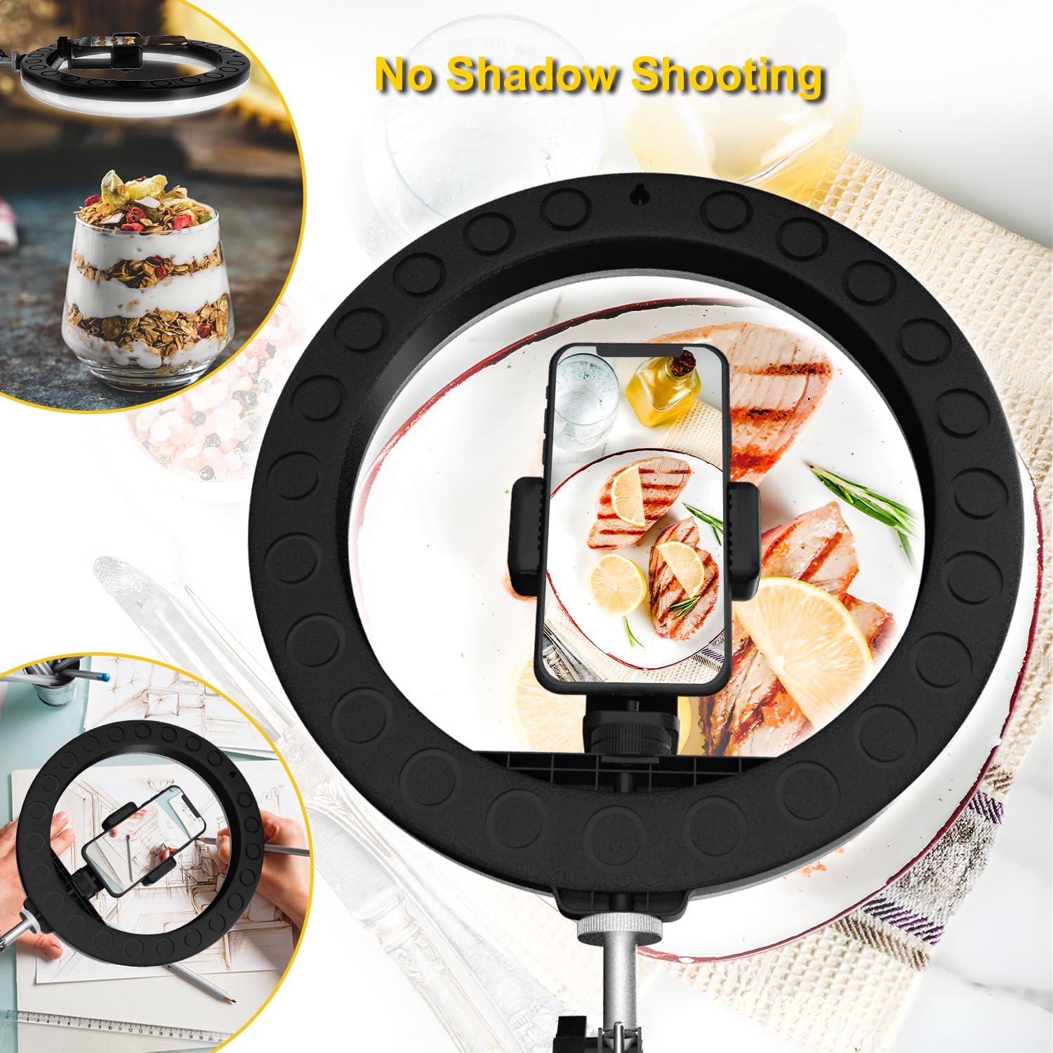 Senwow 10.2" Selfie Ring Light With Stand, Overhead Camera Mount With Phone Holder For Desk, 12 Dimming Levels, 53 Color Modes, Stepless Dimmable/Speed Led Ring Light For Live Stream,Make Up,Youtube,Tiktok