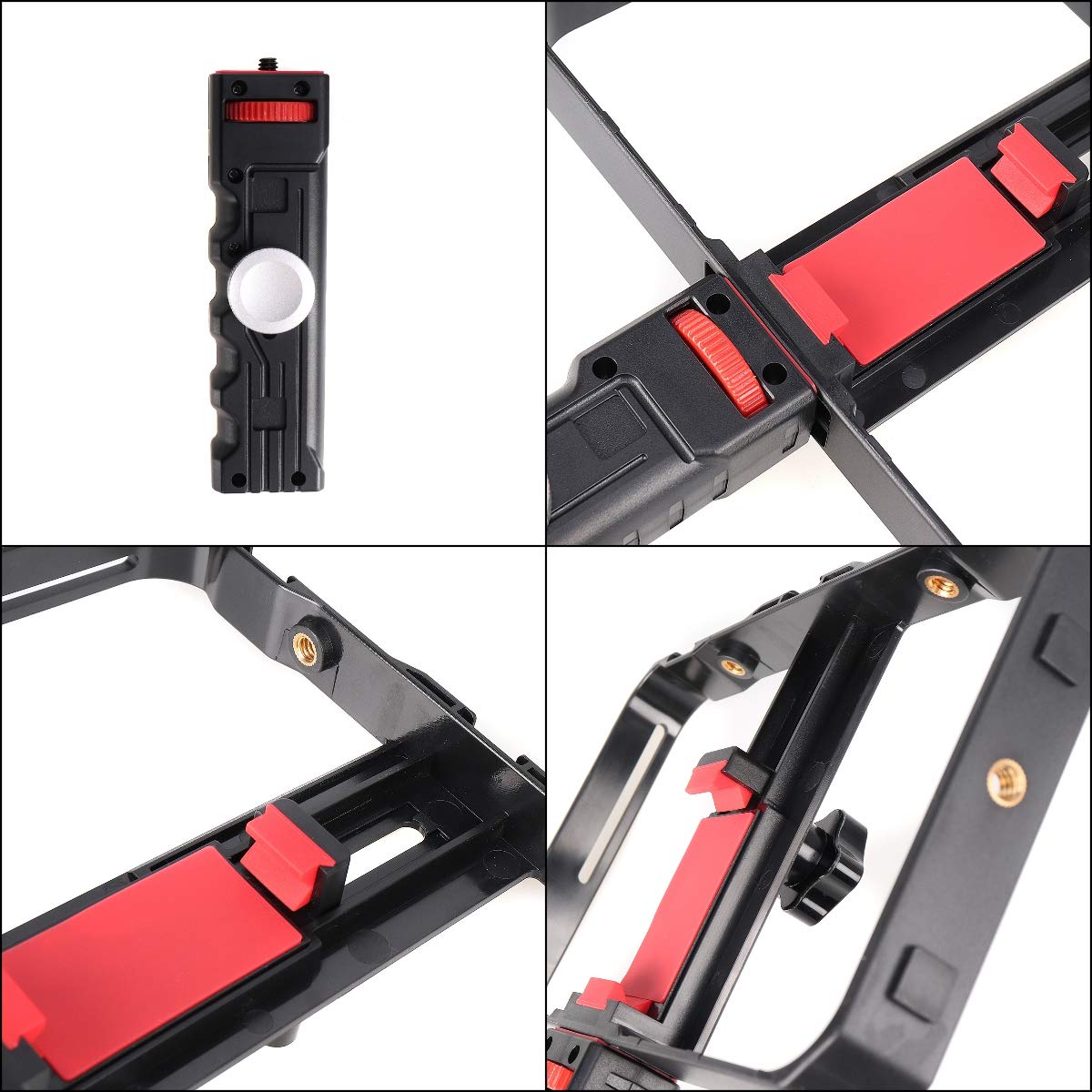 Focusfoto Smartphone Video Rig Camera Cage Mount Holder Stabilizer (Removable Handle Grip Version) With By-Mm1 Microphone Mic + 49 Led Light Kit For Mobile Phone Iphone Filmmaking Videomaker