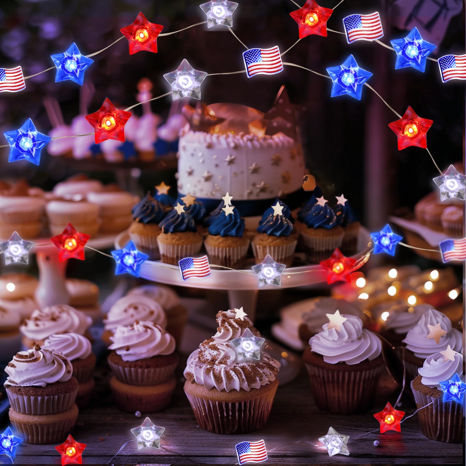 Coquimbo 4Th Of July Decorations Red White Blue String Lights, 10Ft 30 Led Flag Star Patriotic Lights Battery Operated For Indoor Outdoor Memorial Day Independence Day
