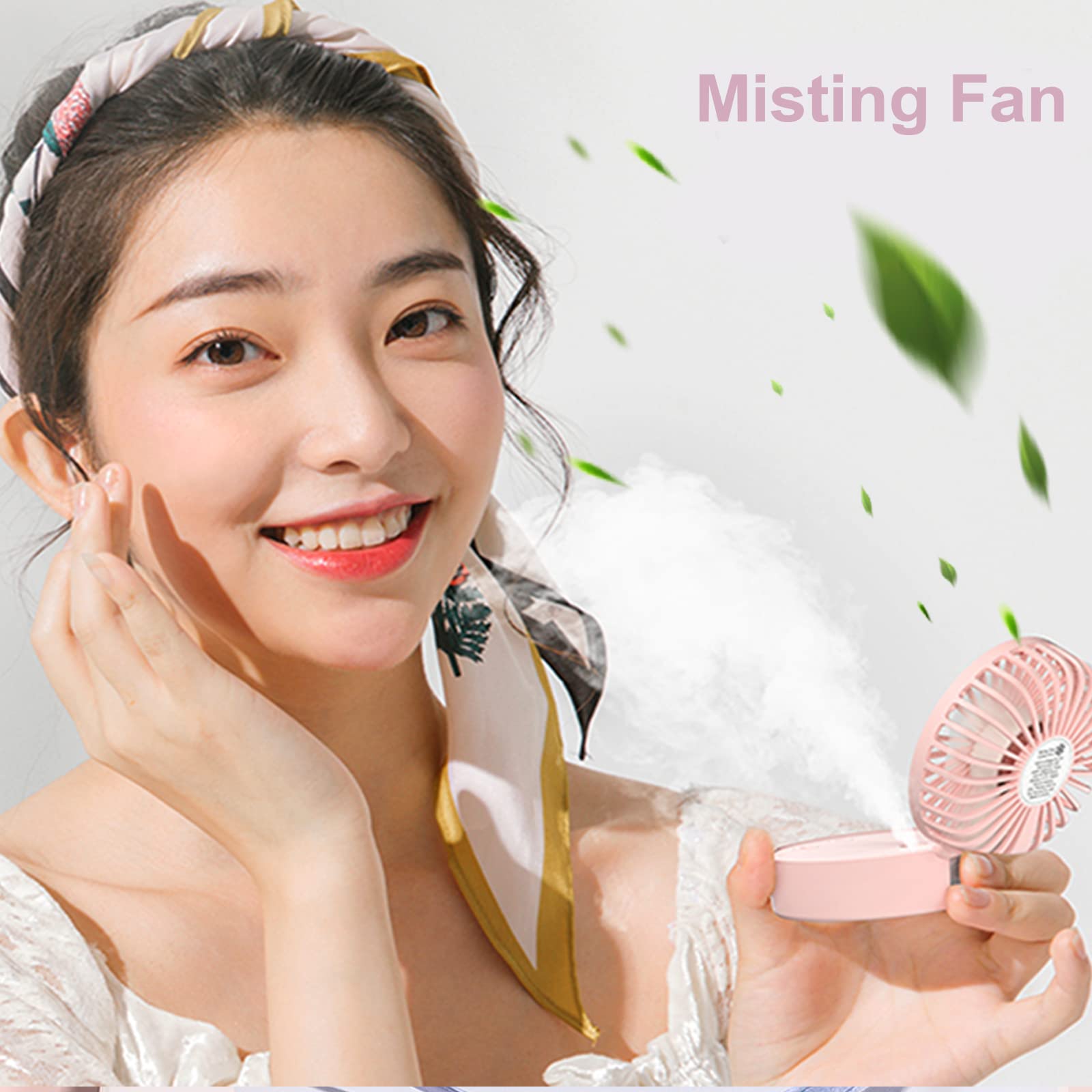 Mini Portable 3-In-1 Misting Fan With Colorful Led, Foldable, Quiet, Personal Fan For Women Men