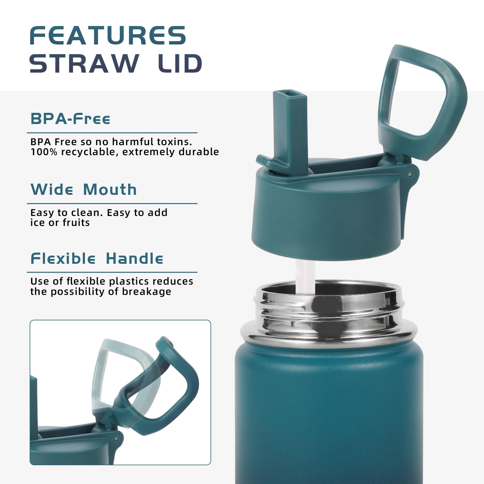 Volhoply 14Oz Water Bottle With Straw Lid And Silicone Boot Bulk 2 Pack,Stainless Steel