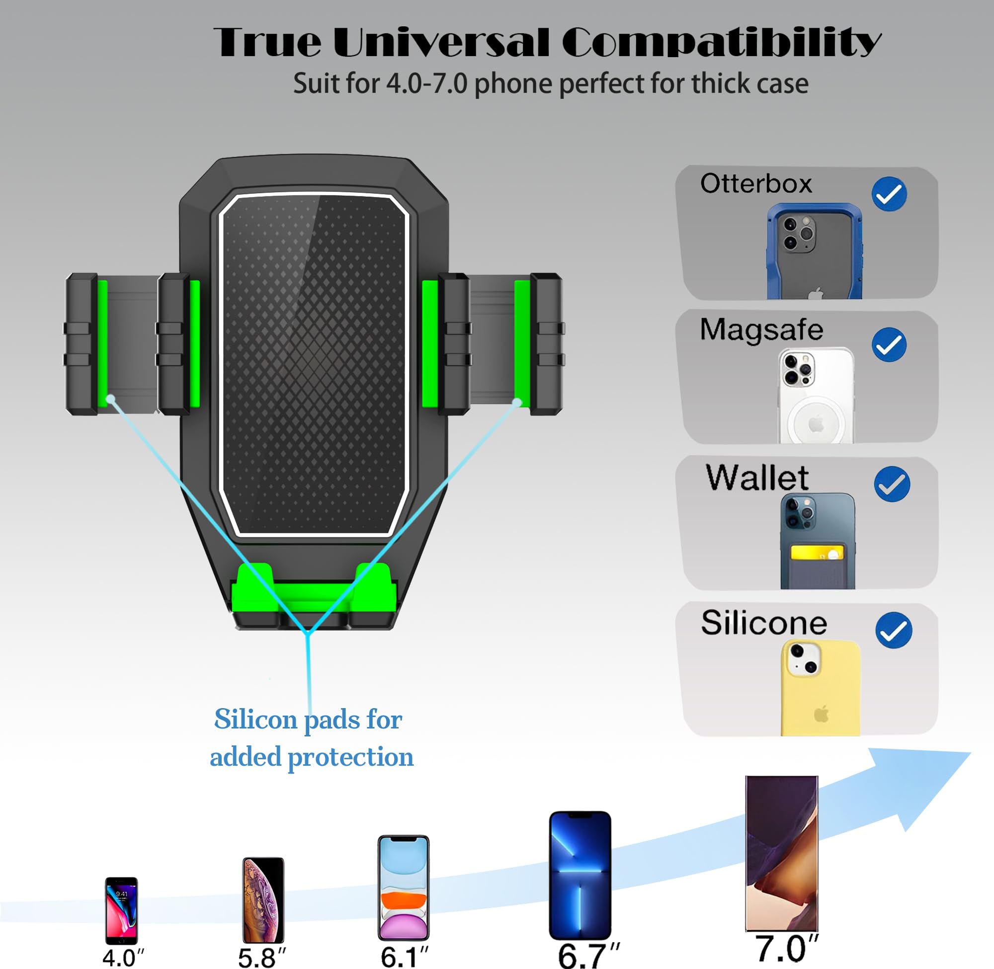 Wuitin Heavy Duty Phone Holder - Long Arm, Anti-Shake Suction Cup, Compatible With All Phones & Vehicles