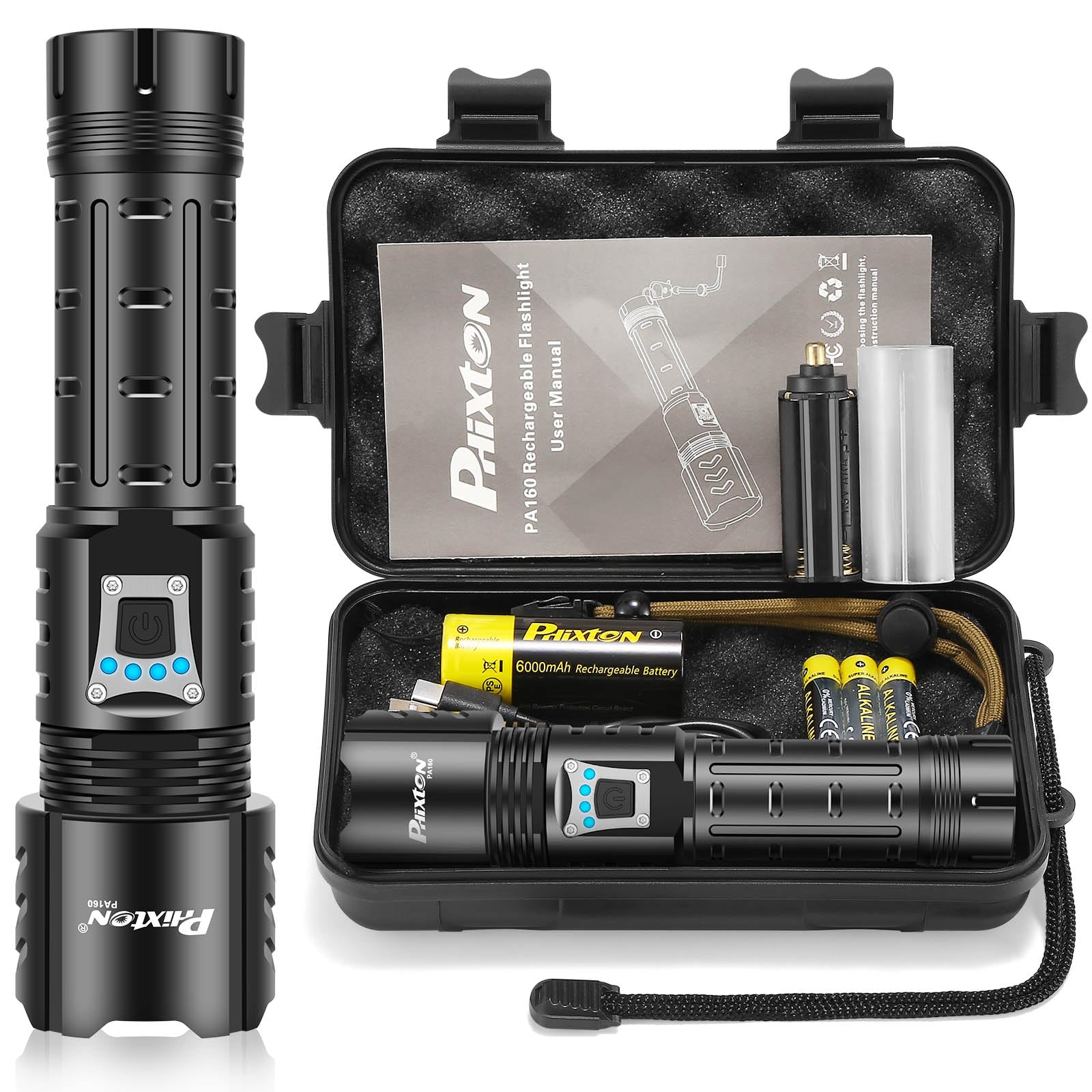 Phixton Rechargeable Flashlights High Lumens 1000000 Super Bright Long Range 3280Ft, Long Lasting 15H Powerful Usb C Led Strong Flash Light High Powered, Heavy Duty, Zoomable, For Home Camping 