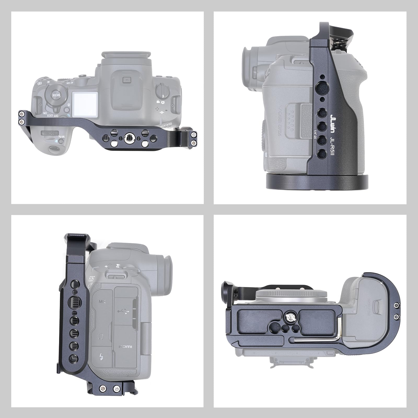 Focusfoto Camera Cage With Top Handle Grip Kit For Canon Eos R5 Mark Ii Mirrorless Vlogging Camera, Aluminium Video Stabilizer Rig With Nato Rail, Cold Shoe, 1/4"Screw Mount, 3/8"-16 Locating For Arri