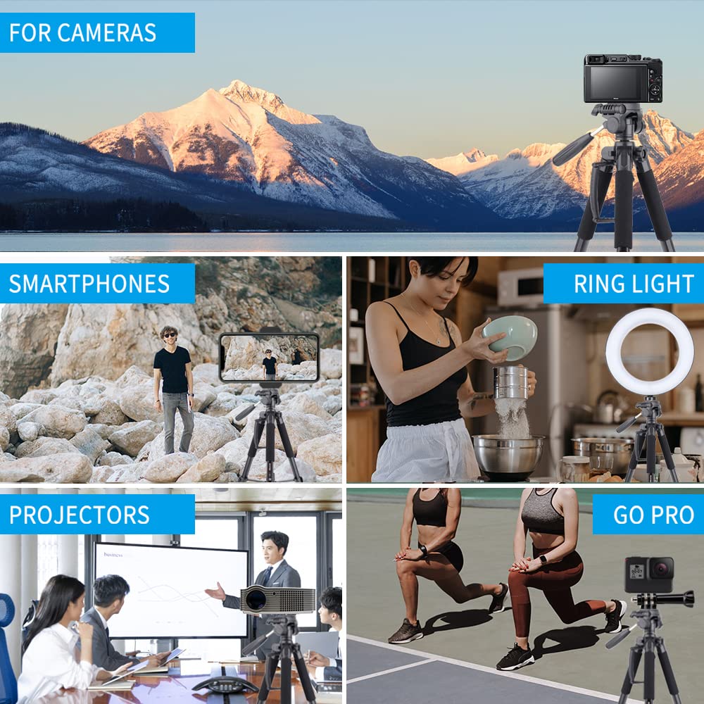 Uegogo 74"/188Cm Lightweight Camera Tripod Holder For Dslr Slr Camera, Portable Tall Tripod Stand With Carry Bag & Phone Holder Perfect For Video Recording/Selfies/Live Stream/Vlogging
