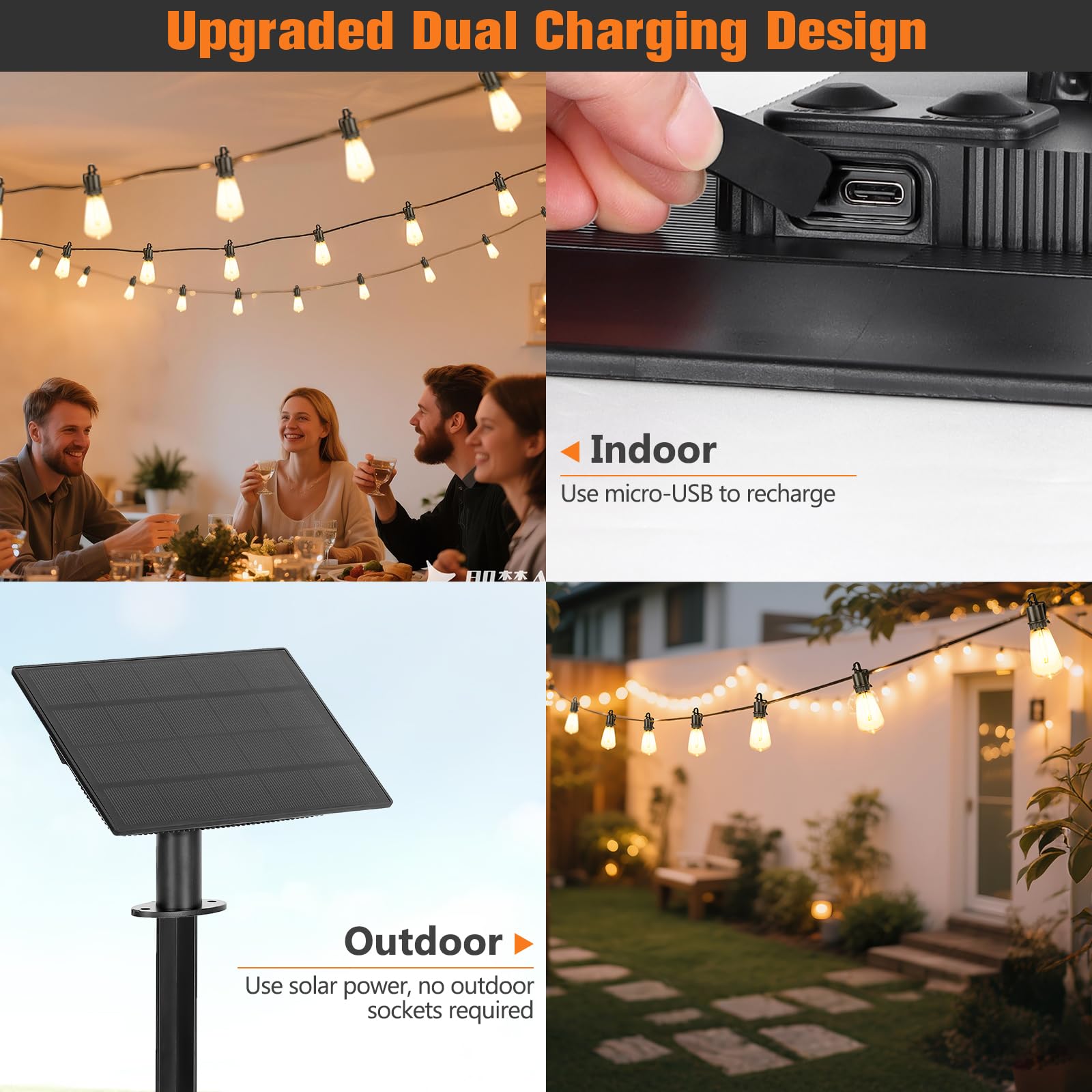 Oooled Solar String Lights Outdoor Waterproof 35Ft With Shatterproof St38 Led Bulbs, 2700K Solar Lights With Remote, Solar String Lights For Outside, Camping, Yard