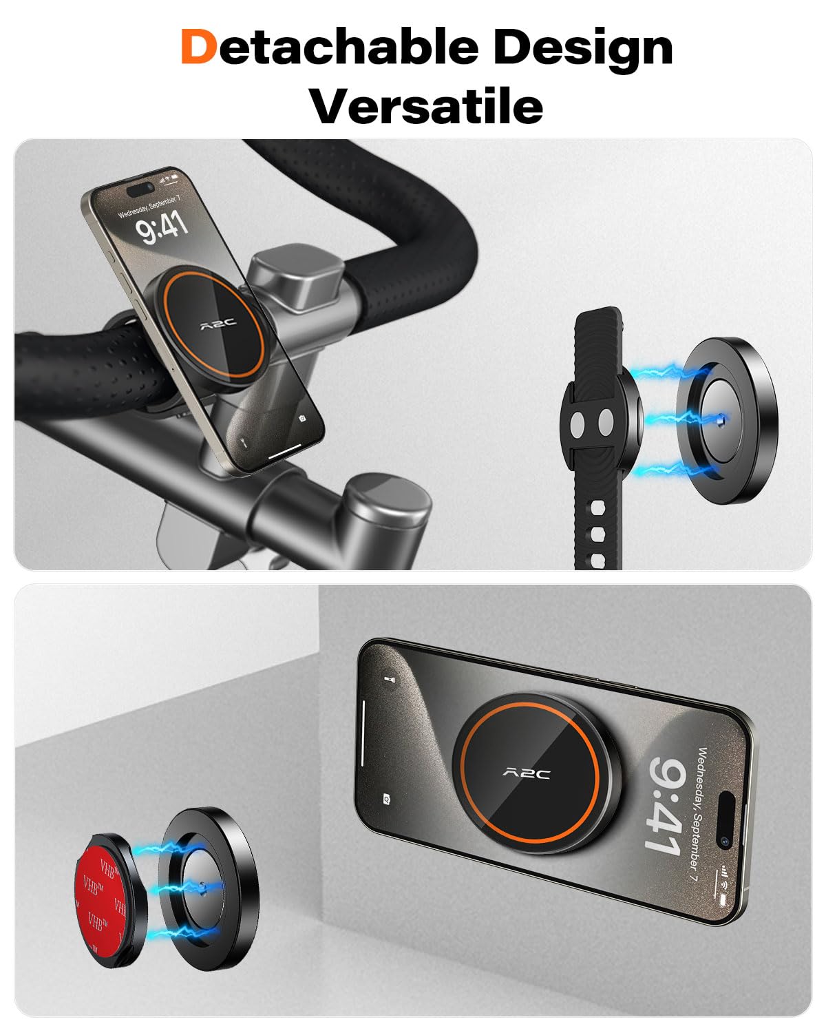 A2C Gym Fitness Phone Mount For Magsafe - 17 N52 Strong Magnets Stable And Secure Phone Mount With Adjustable Strap, Compatible With Gym Equipment, Stroller, Shopping Cart, Exercise Bikes