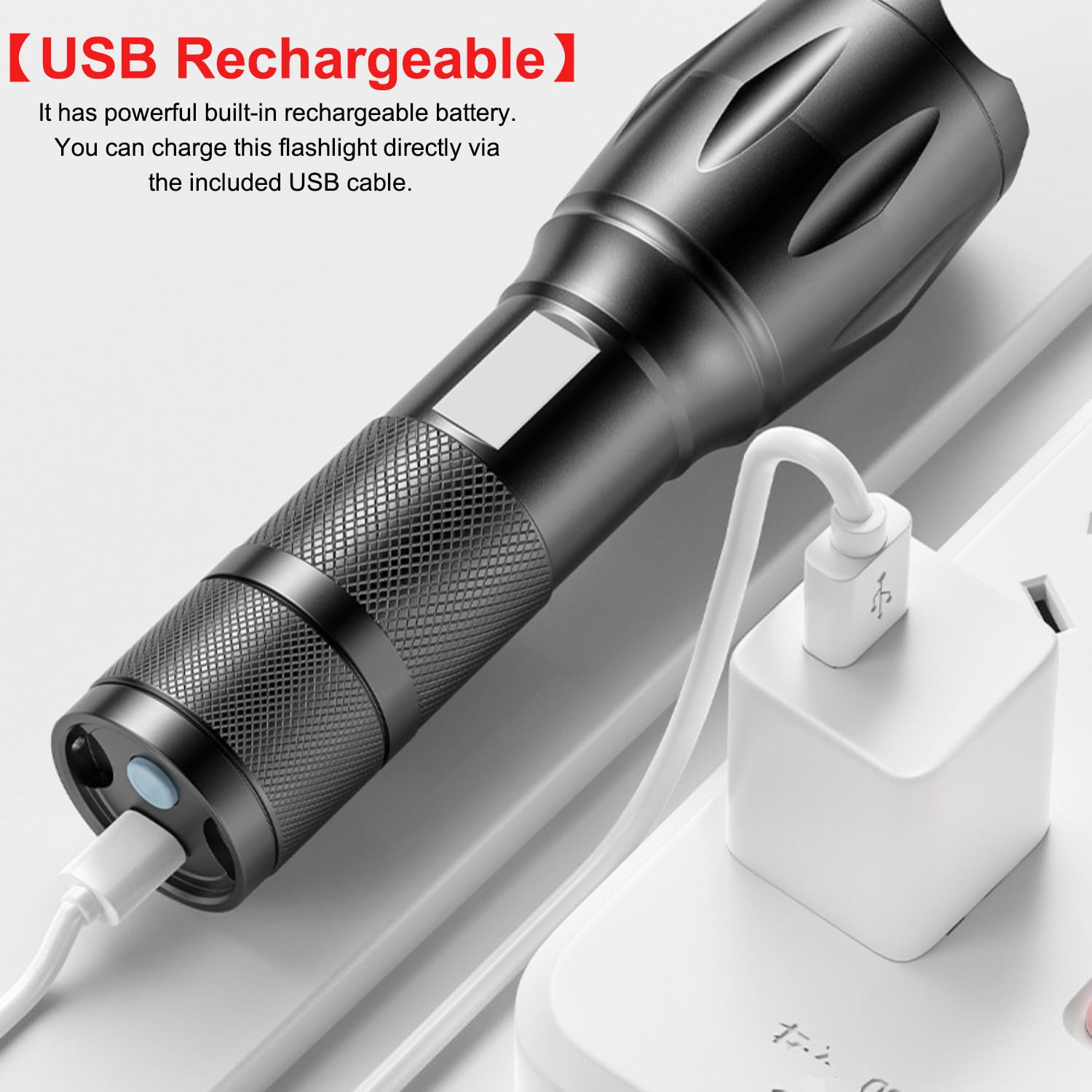 Mviocs Led Red Flashlight Rechargeable, Zoomable, Waterproof, Powerful, 4 Color In 1 Led Green Light, Blue Light, White Light Flashlight Torch For Home, Outdoor, Camping, Night Observation