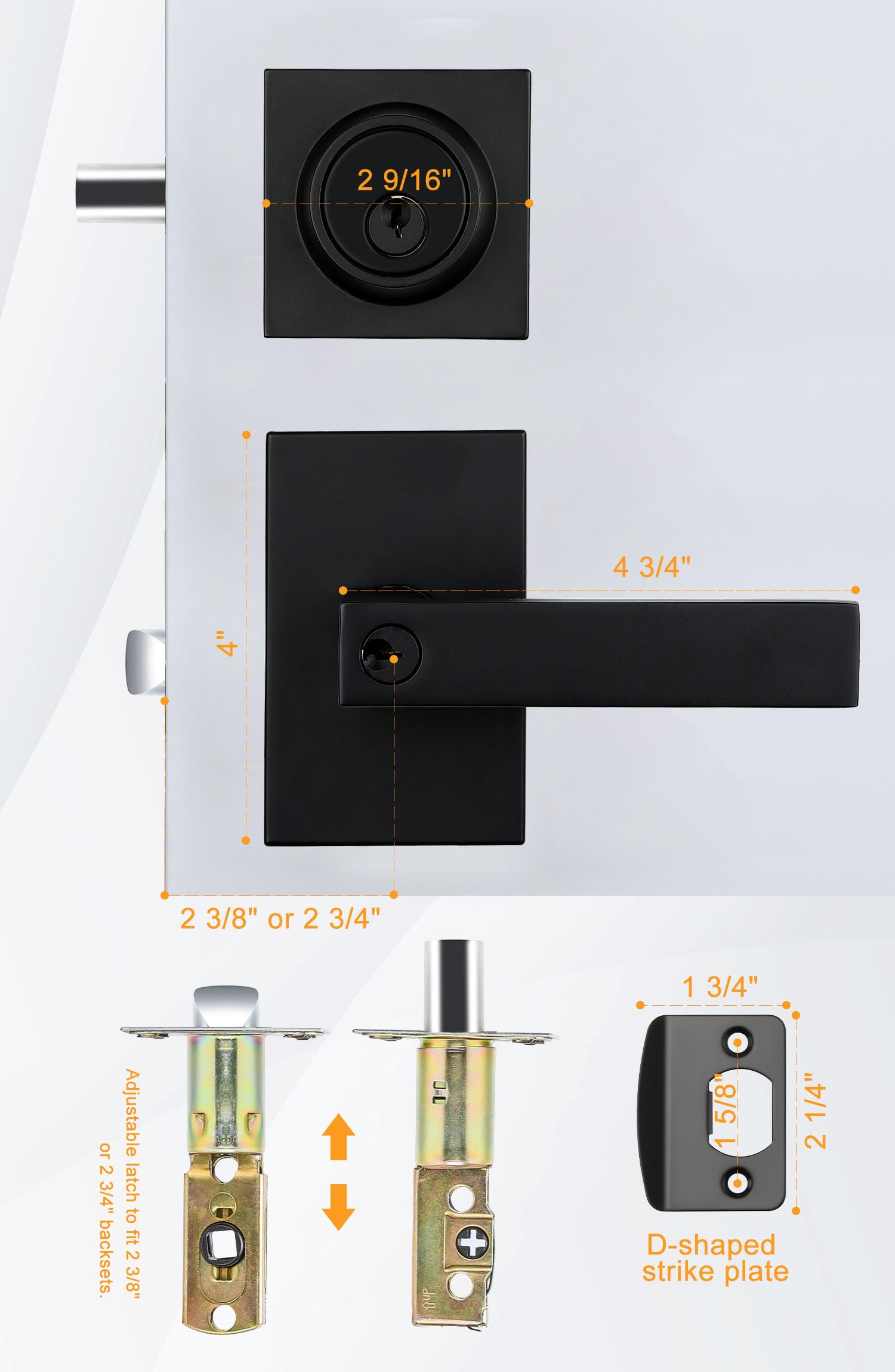 Goldenwarm 3 Pack Black Door Handle With Deadbolt, Square Contemporary Matte Black Exterior Door Lock Set With Deadbolt, Heavy Duty Zinc-Alloyed Front Entry Door Locksets With Deadbolt
