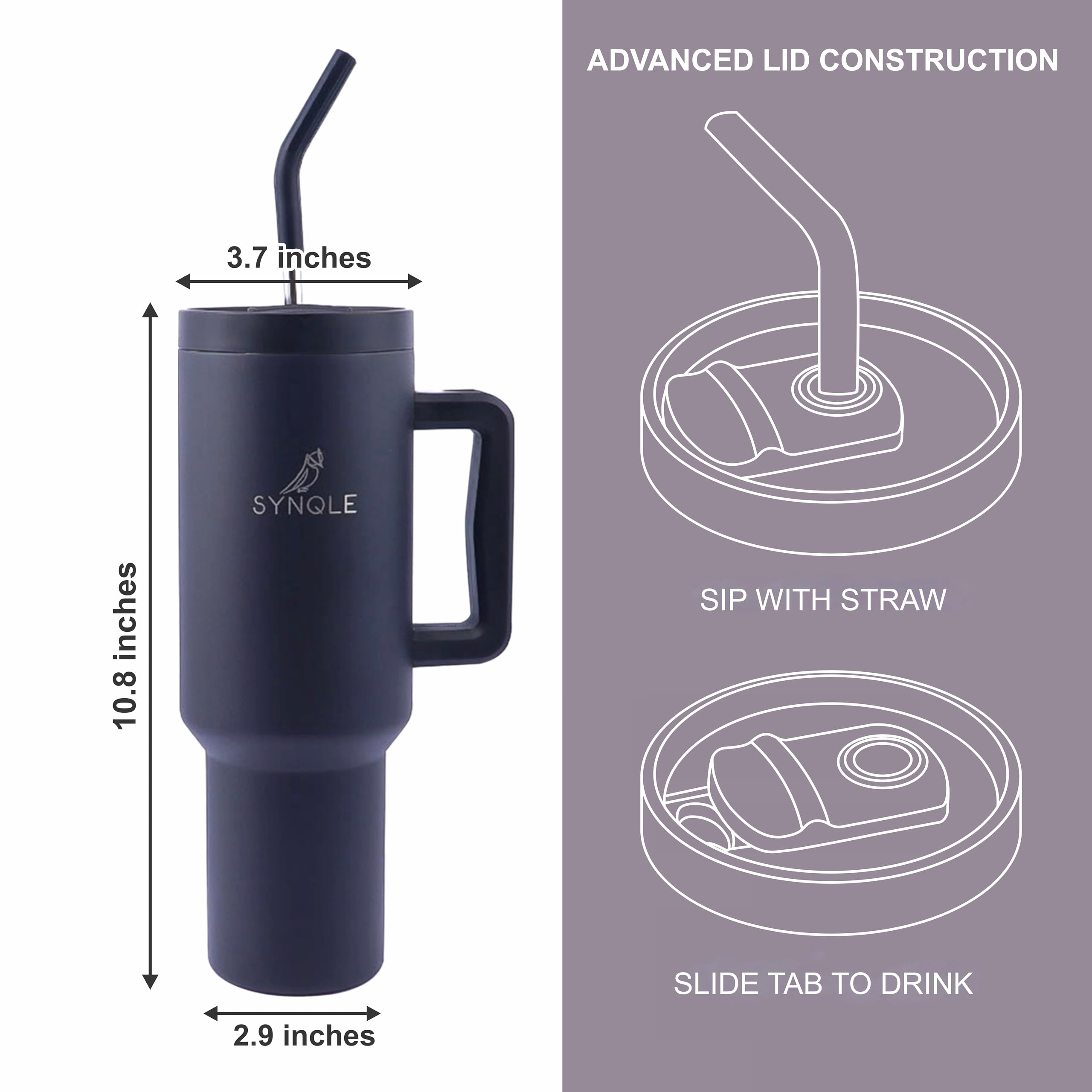 40 Oz Double Insulated Stainless Steel Tumbler, Cup Holder Friendly Travel Mug Reusable