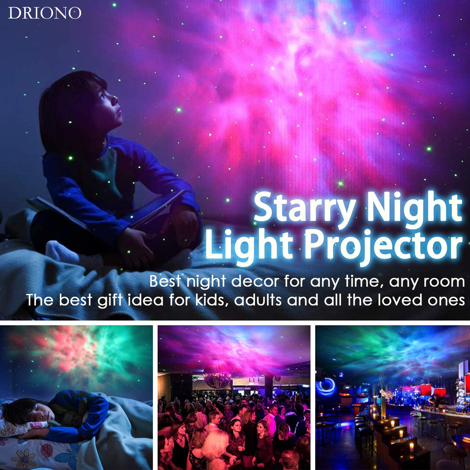 Driono Starry Night Light Projector – Remote Control Rotating 7 Color Modes Optional Galaxy Night Light Nebular Cloud And Star Projector, Rbg/Speed/Brightness Adjustable