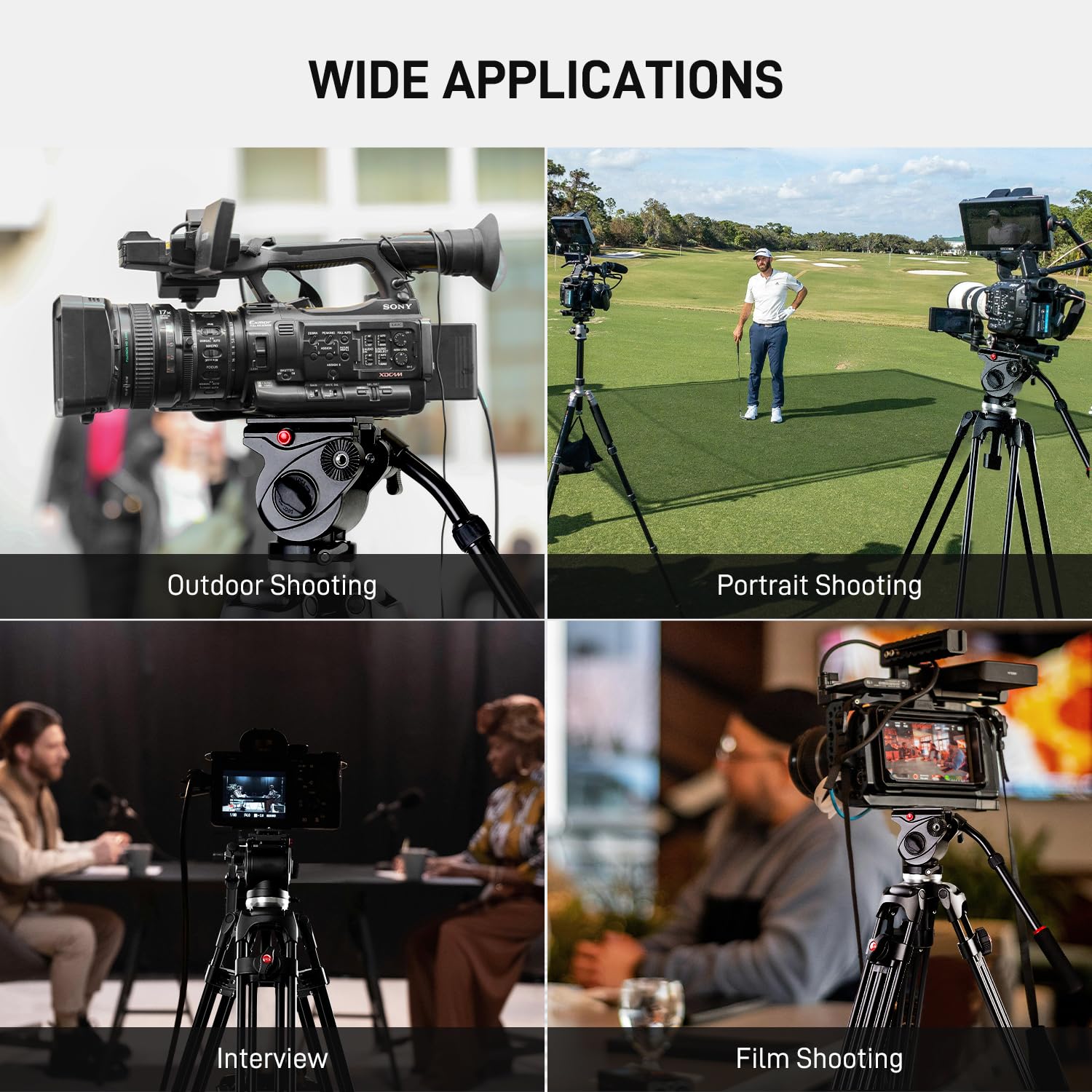 Gvm 73" Video Tripod With Fluid Head, Heavy Duty Aluminum Alloy Camera Tripod Stand With Base Fixed Bracket For Camcorders/Dslr, Max Load 22Lb, With Carry Bag