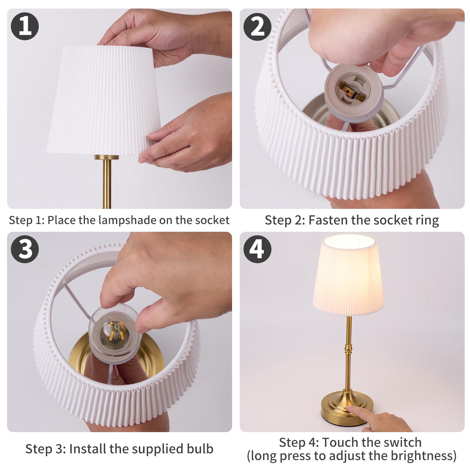 Hapygi Portable Metal Cordless Table Lamp，Built-In 5200Mah Rechargeable Battery, Dimmable Touch Small Bed Side Desk Lamp，Restaurant/Bedroom/Bar/Coffee/Night Light/Camping (Gold)