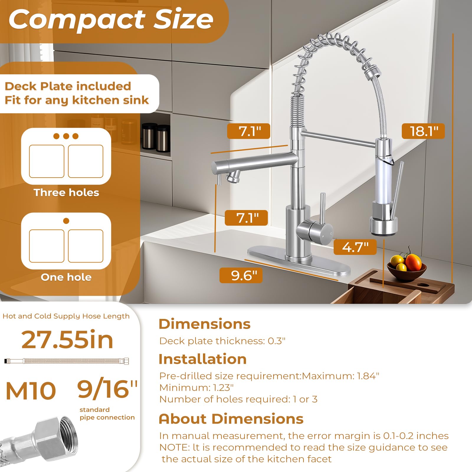 Aklfgn Kitchen Faucets With Pull Down Sprayer,Commercial Dual Spray Kitchen Sink Faucet,Brushed Nickel