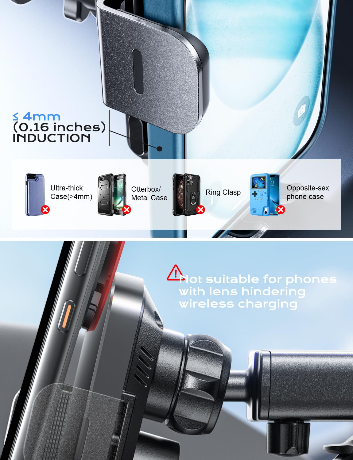 Chgeek Wireless Car Charger, 15W Fast Charging Auto Clamping Car Charger Phone Mount Phone Holder Fit For Iphone 16 15 14 13 12 Pro Max 11 Xr Xs, Samsung Galaxy S24 Ultra S23 S22 S21, S20, S10+, Black