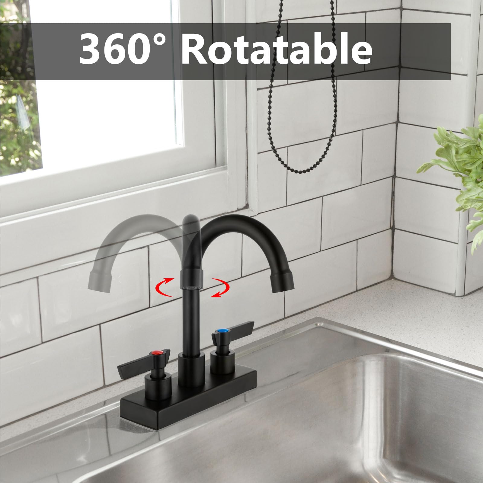 Gbbne Bar Sink Faucet 4 Inch Center 2 Hole Deck Mount Bar Faucets For Sink Prep Dual Handles Commercial Utility Laundry Kitchen,Matte Black