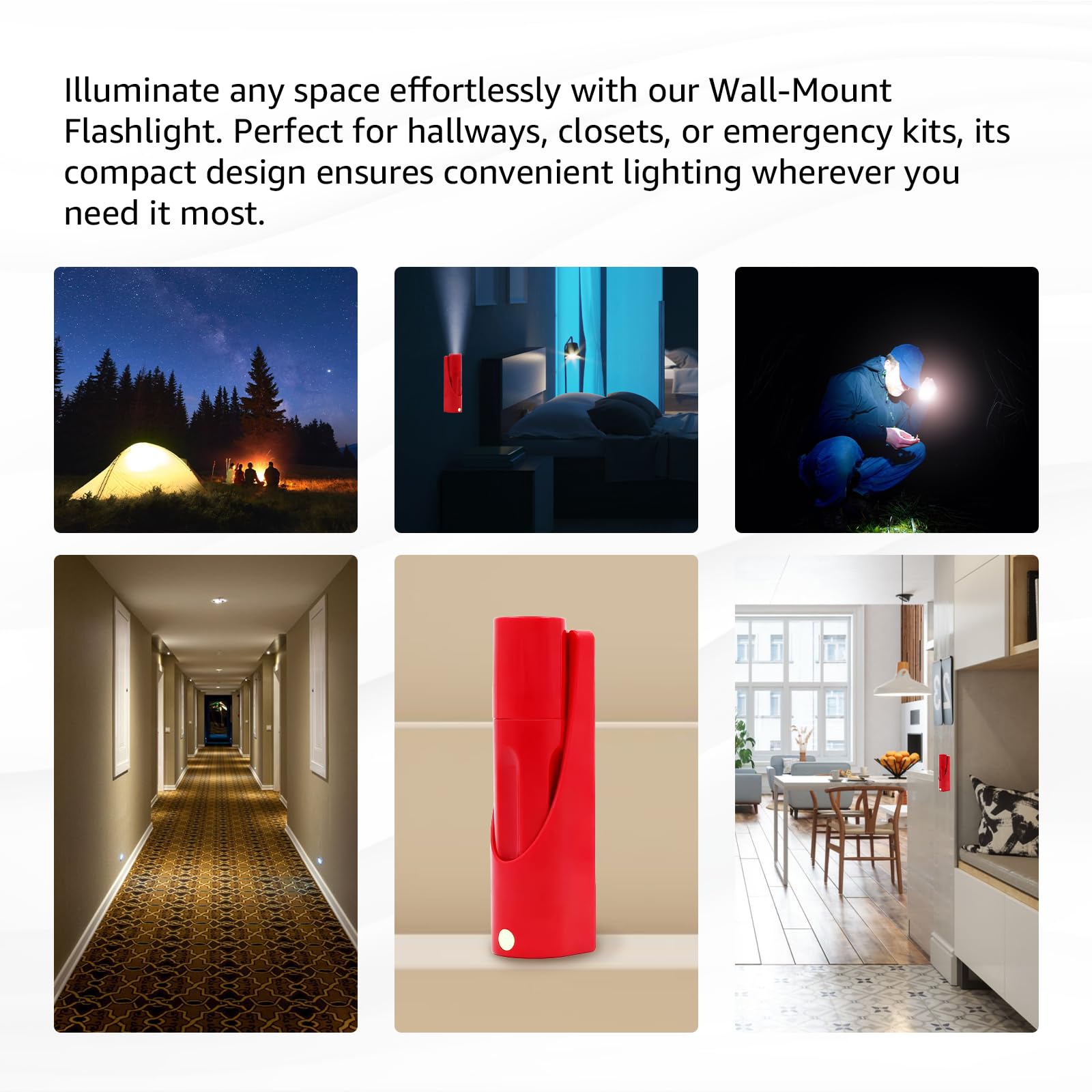 Kinone Led Flashlight, Wall-Mount Led Handheld Light With 6 Ultra Bright Led Ideal For Emergency Preparedness, Power Failure, Outdoor, Camping, Night Light, Red (Red)