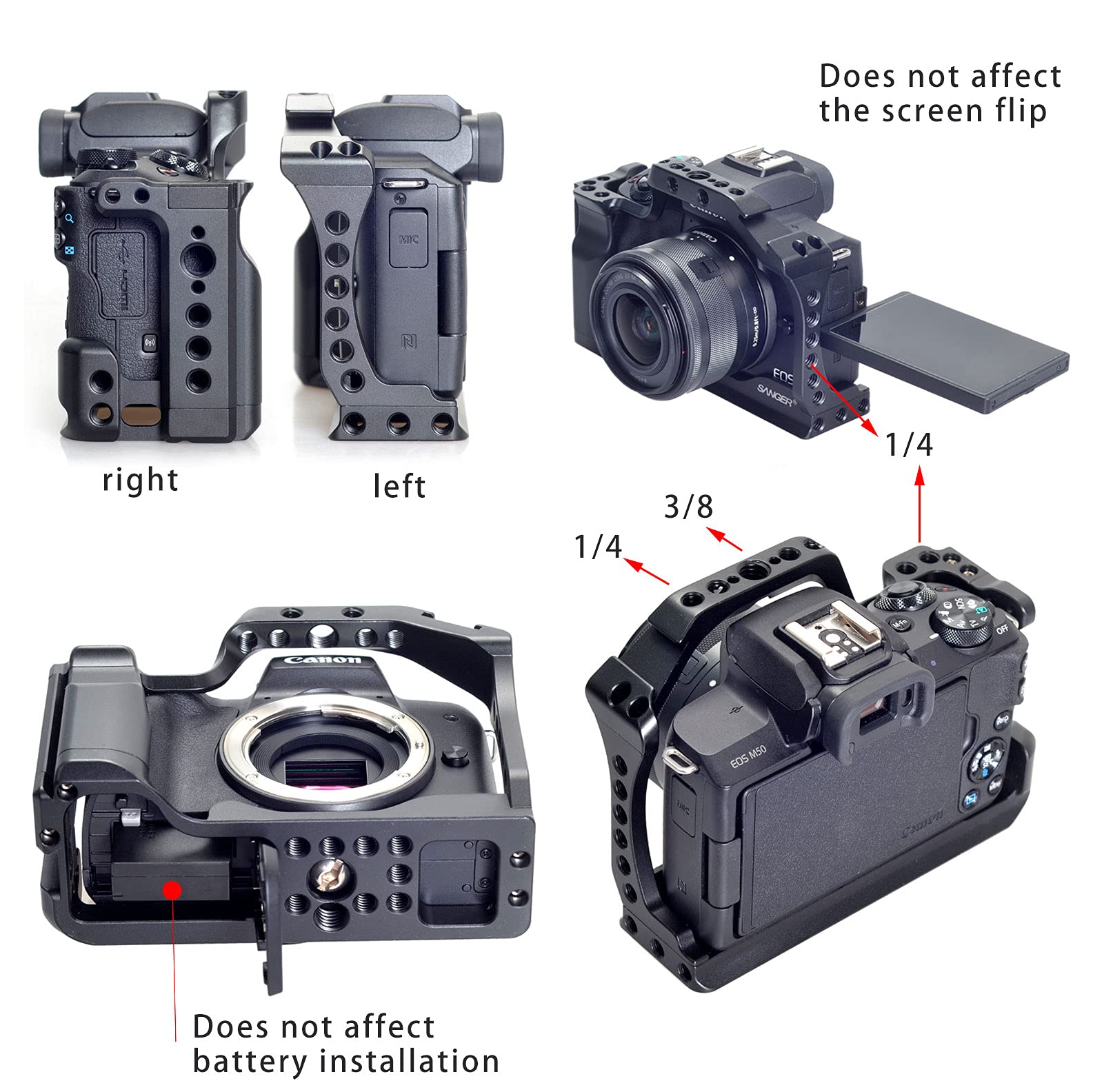 Fotga Alloy Aluminum Camera Cage Bracket Stabilizer With Integrated Grip For Canon Eosm M5 M50 M50Ii,Fits For Arca Swiss Clamp Ball Head
