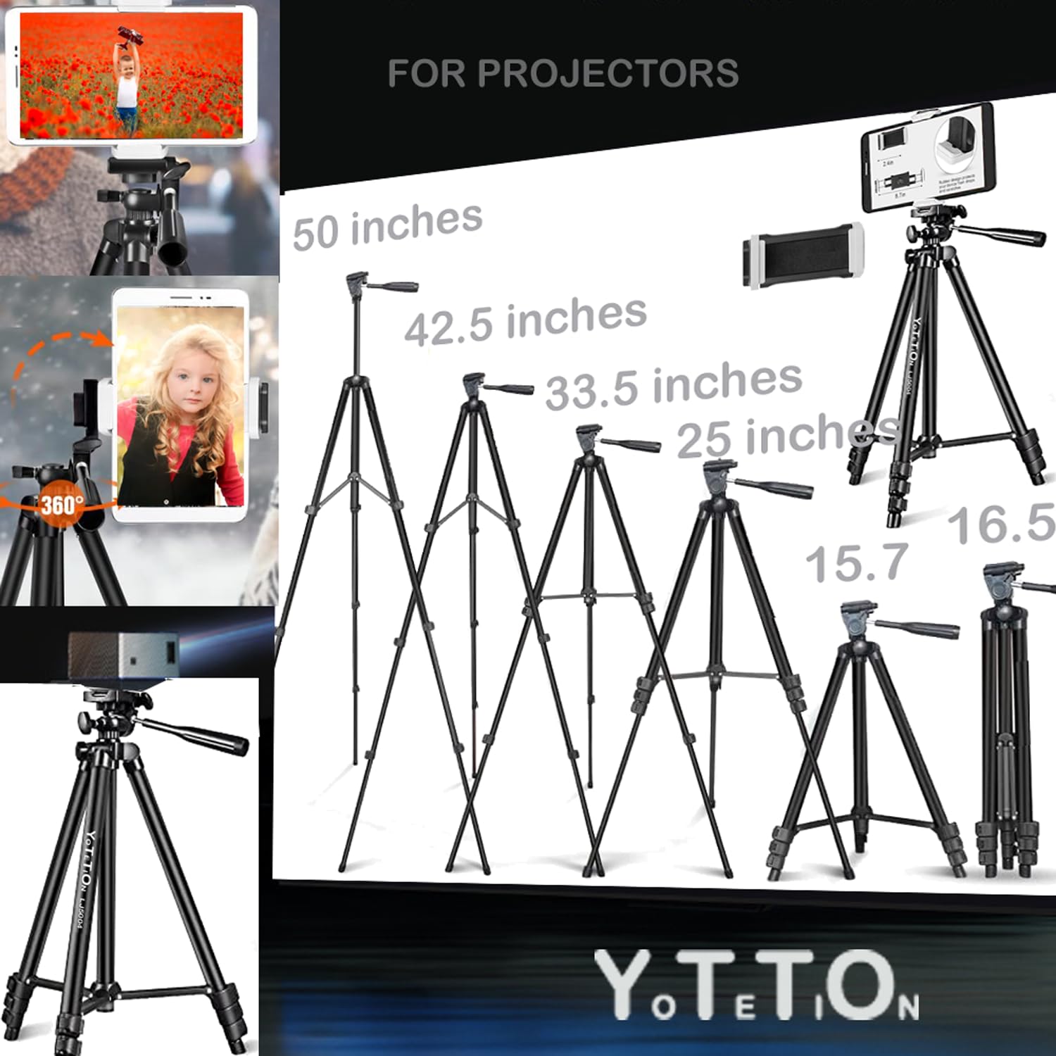 Yotetion 50" Aluminum Phone & Camera Tripod, Extendable Cell Phone Tripod Stand Compatible With Iphone/Android/Action Camera Is Perfect For Live Streaming/Video Recording/Selfies