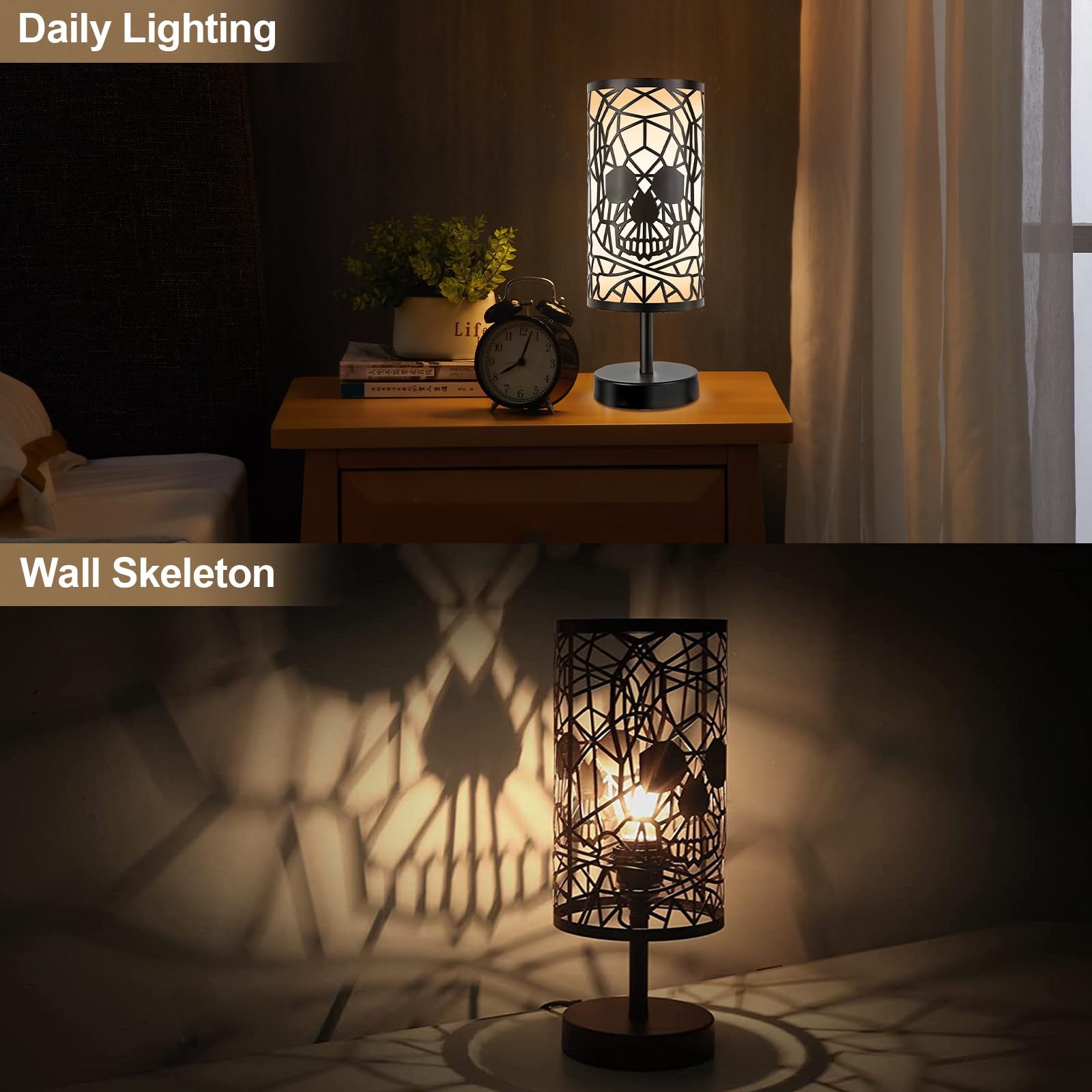Acomycici Black Skull Lamp,3-Way Dimmable Touch Control Table Lamp For Gothic Decor, Best Ideal ,Anniversary Birthday Halloween Christmas Decorations Skull Light (Bulb Included)