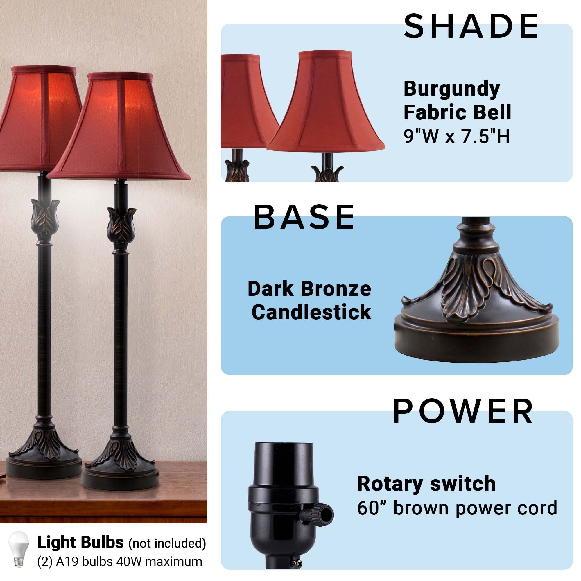 Catalina Lighting 19358-003 Brenda Buffet Table Lamps, Desk Lamp For Office, Dorm, Or Bedroom, Reading Light Nightstand Lamp, Led Bulb Not Included, 25.75", Bronze, Set Of 2