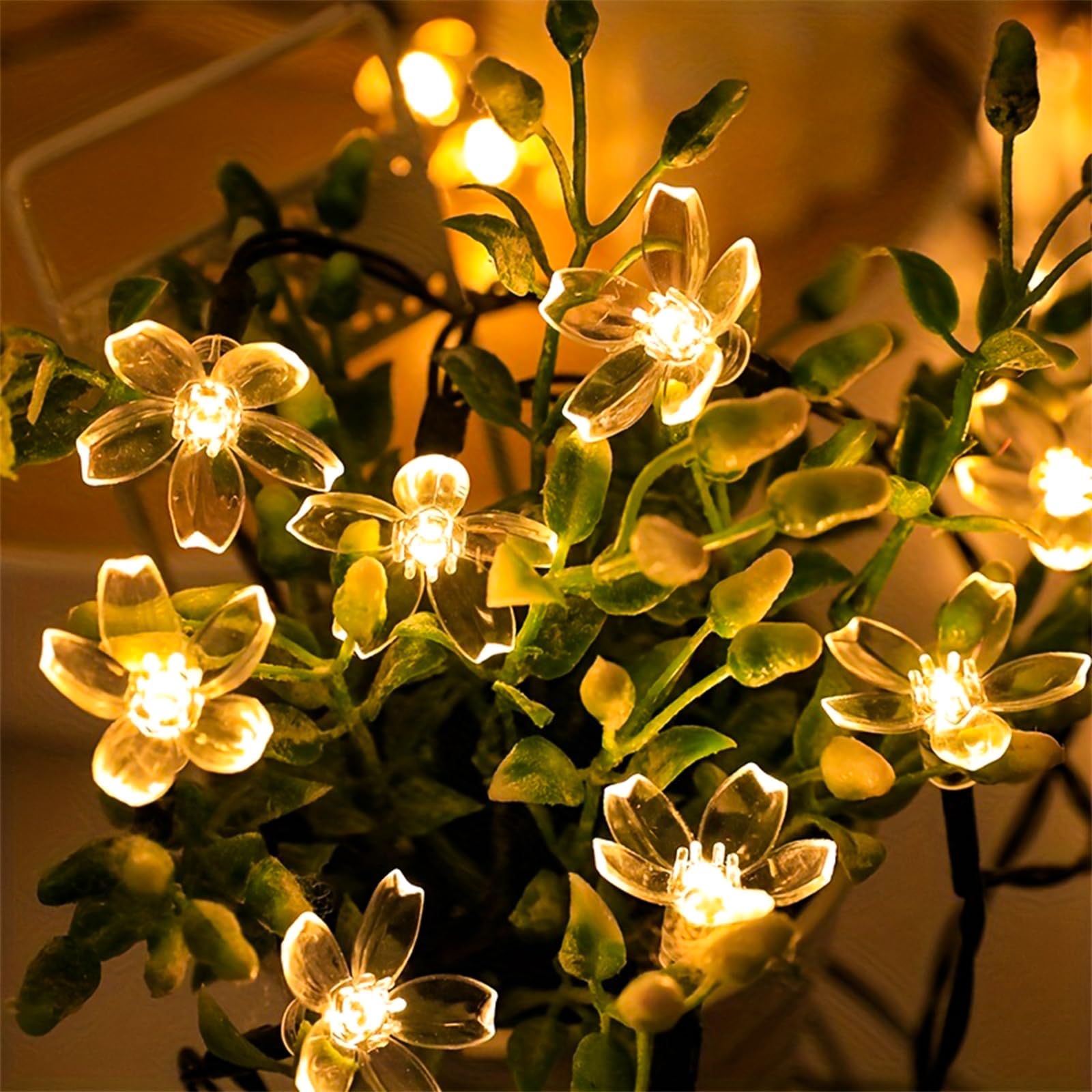 Jacuxlss Warm White Flower String Lights With Timer, Cute 33Ft 100 Led Usb Plug In Lighted Fairy Cherry Blossom Easter Christmas Tree Decorative Twinkle Lights For Bedroom Camping Tent Wall Hanging
