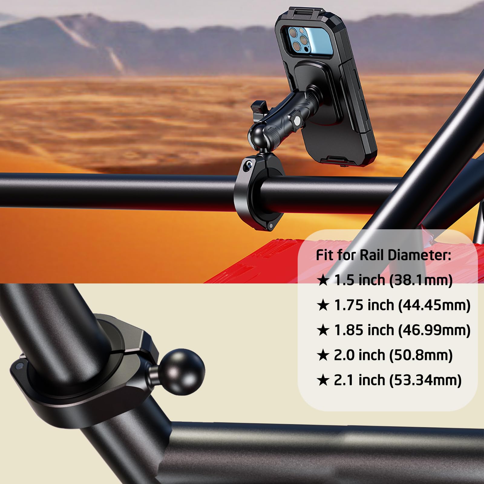 Imestou Waterproof Atv Phone Mount With Anti-Theft Design And 360° Rotation 1“ Ball Base Fits For Atv Utv 1.5''/1.75''/1.85''/2''/2.1'' Handlebars, Suitble For 3.5"-6.1" Smartphones (Size S)