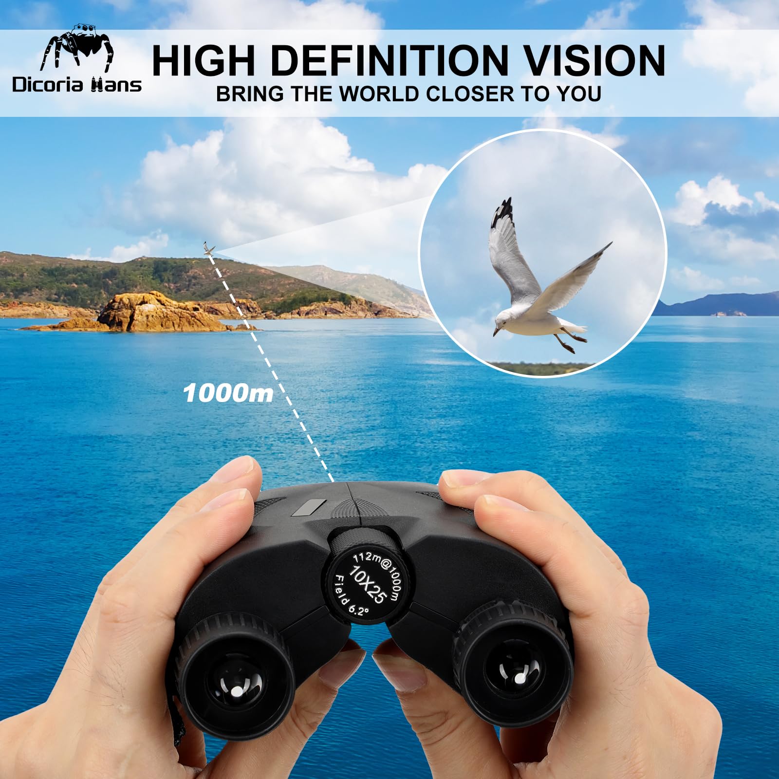 Dicoria Hans 10X25 Compact Binoculars For Adults Kids, Small Binoculars For Cruise, Bird Watching, Travel, Theatre And Concerts