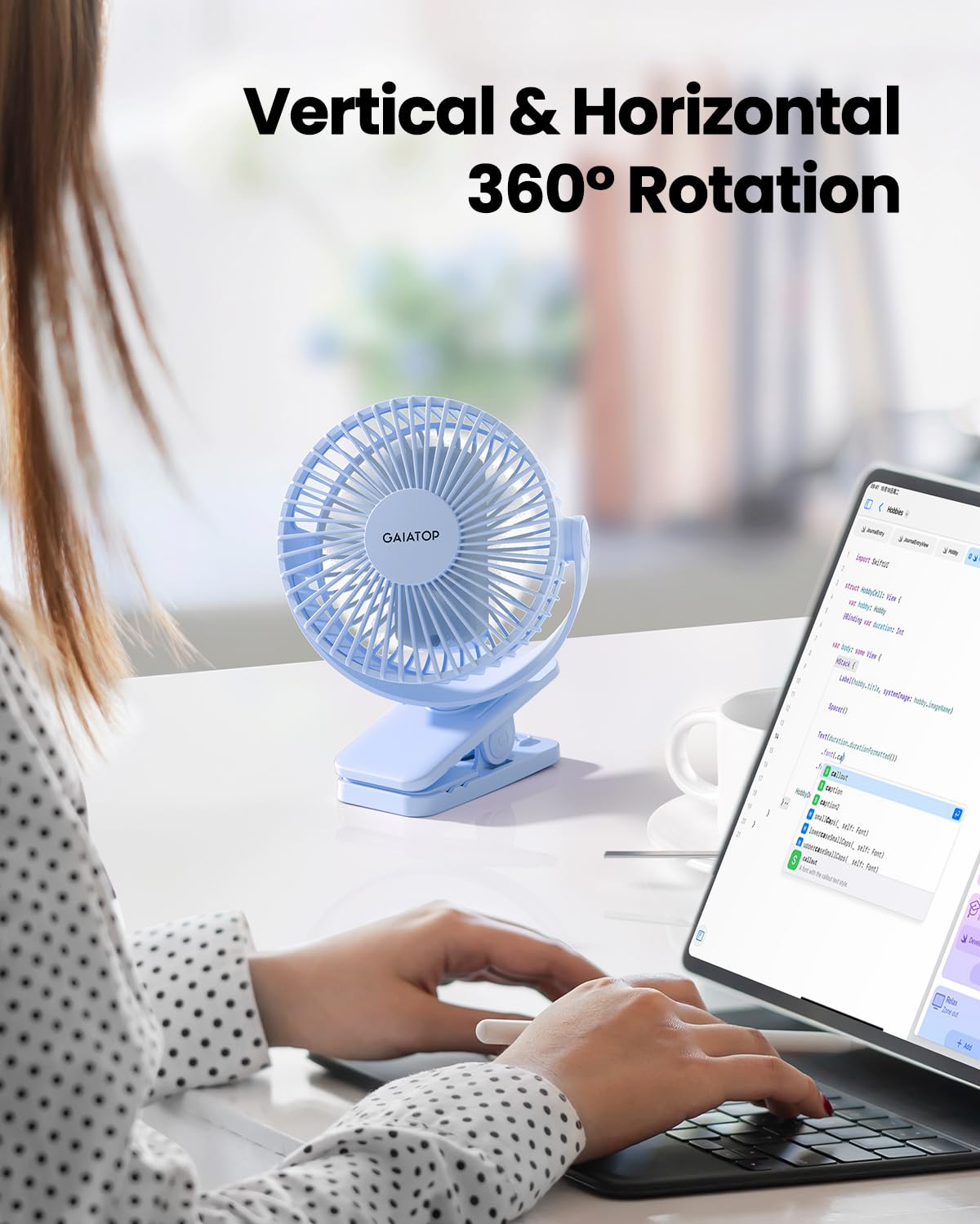 Gaiatop Portable Clip On Fan Battery Operated, Small Powerful 3 Speed Quiet 360° Rotate, Usb