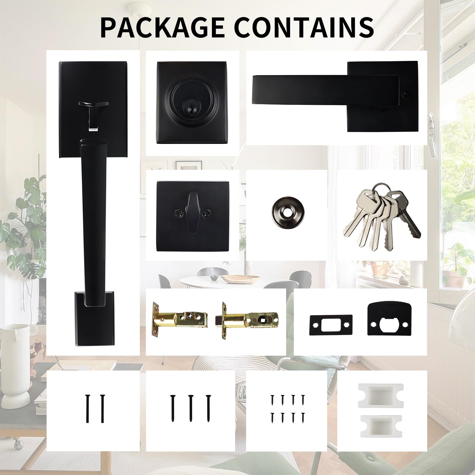 Hardhawk Front Door Handle Set With Deadbolt Lever Black, Reversible Exterior Door Lock Set Square Adjustable Entrance Handle Set For Right Left Handed Doors Heavy Duty For Home Matte Black