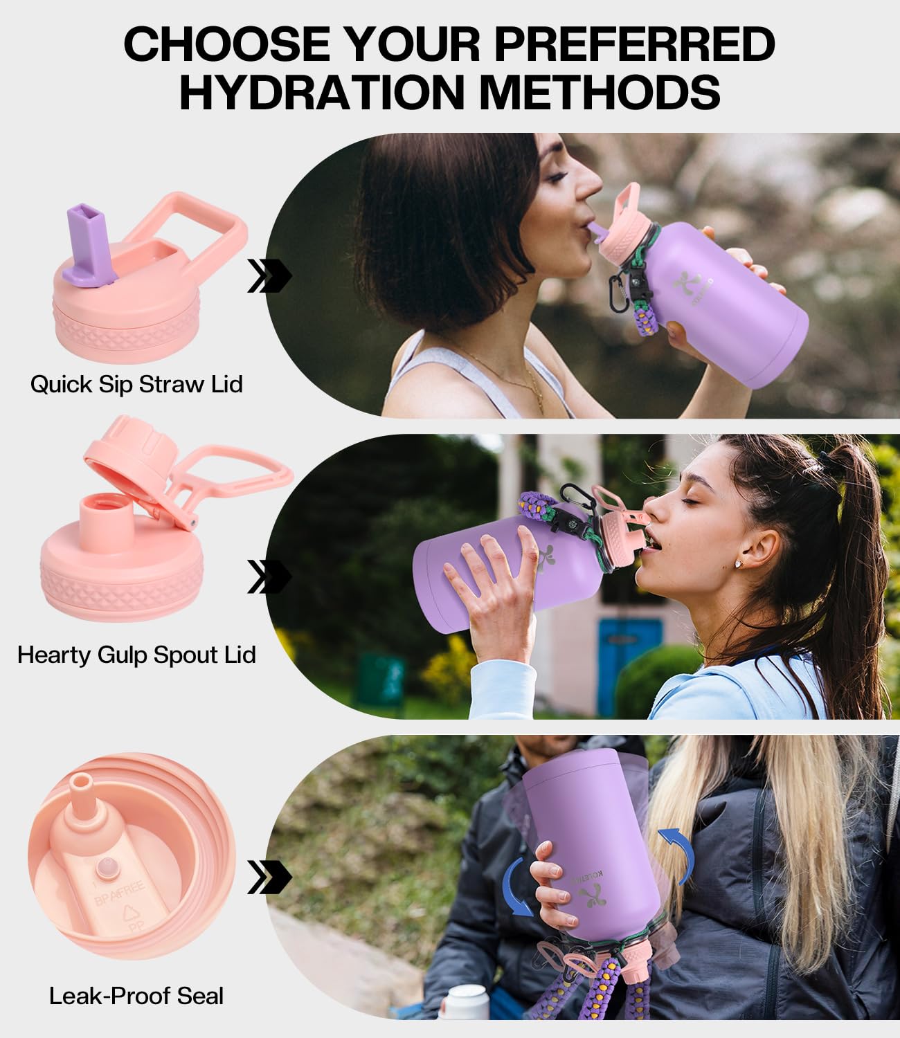 64 Oz Insulated Water Bottle With Straw, Vacuum Cold For 36 Hrs, Non-Bpa & Leak Proof, Half Gallon