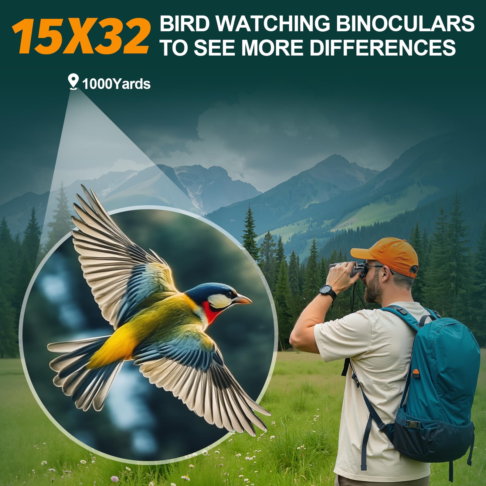 Wozel 15X32 Compact Binoculars For Adults And Kids - High Powered Small Binoculars For Bird Watching, Hunting, Travel, Hiking, Concert, Sports And Outdoors - Easy Focus With Large Objectives - Black