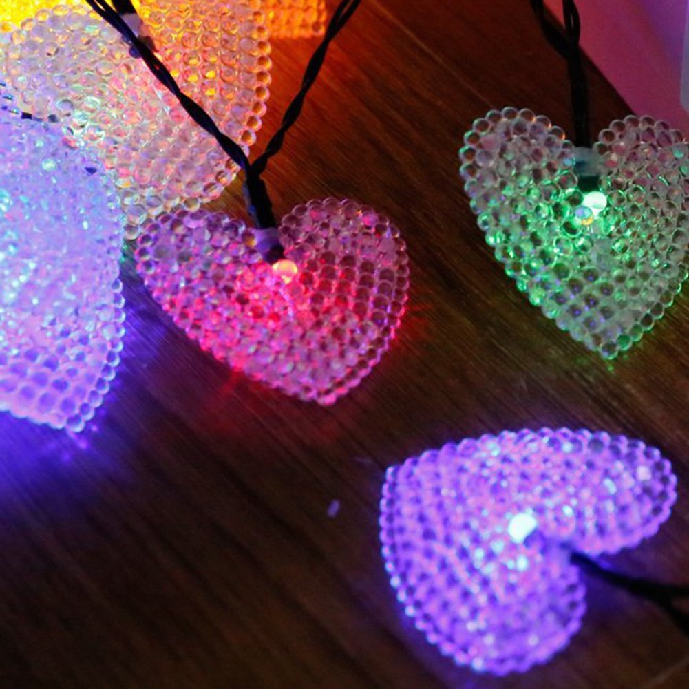 Lafeina Solar Powered String Lights, 20Ft 30 Led Solar Heart-Shaped String Lights Waterproof Ambiance Lighting For Indoor Outdoor Patio Garden Home Christmas Wedding Party Decoration (Multi)