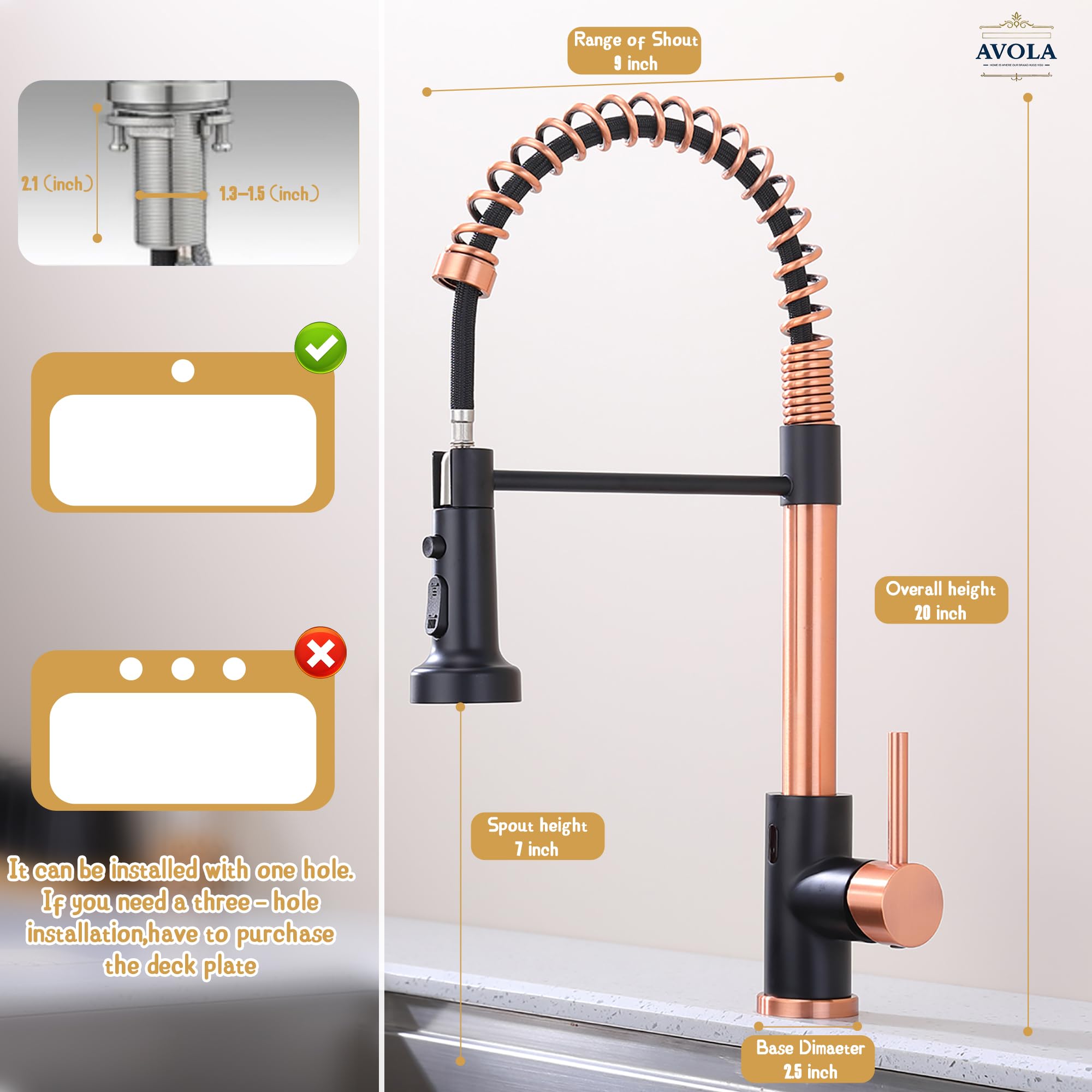 Avola Copper Pull Out Kitchen Faucet,Hands  Touchless Kitchen Sink Faucets, Rose Gold Motion Sensor Activated Smart Hands  Kitchen Faucets, Copper And Matte Black