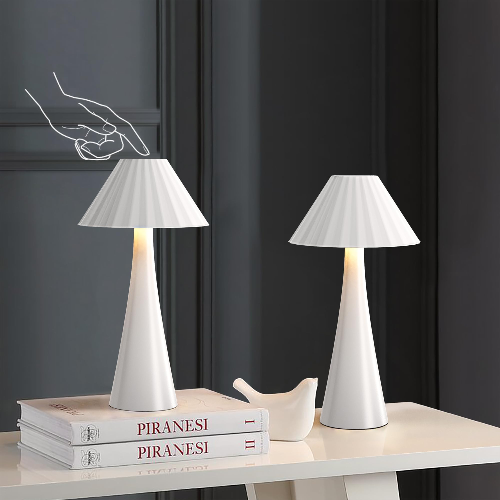 Hightry 2 Pack Cordless Table Lamps, White Portable Led Desk Lamp, 3000Mah Battery Operated Rechargeable Table Lights, Wireless Lamp With 2700K Stepless Dimming Up For Restaurant, Bars, Coffee Shop