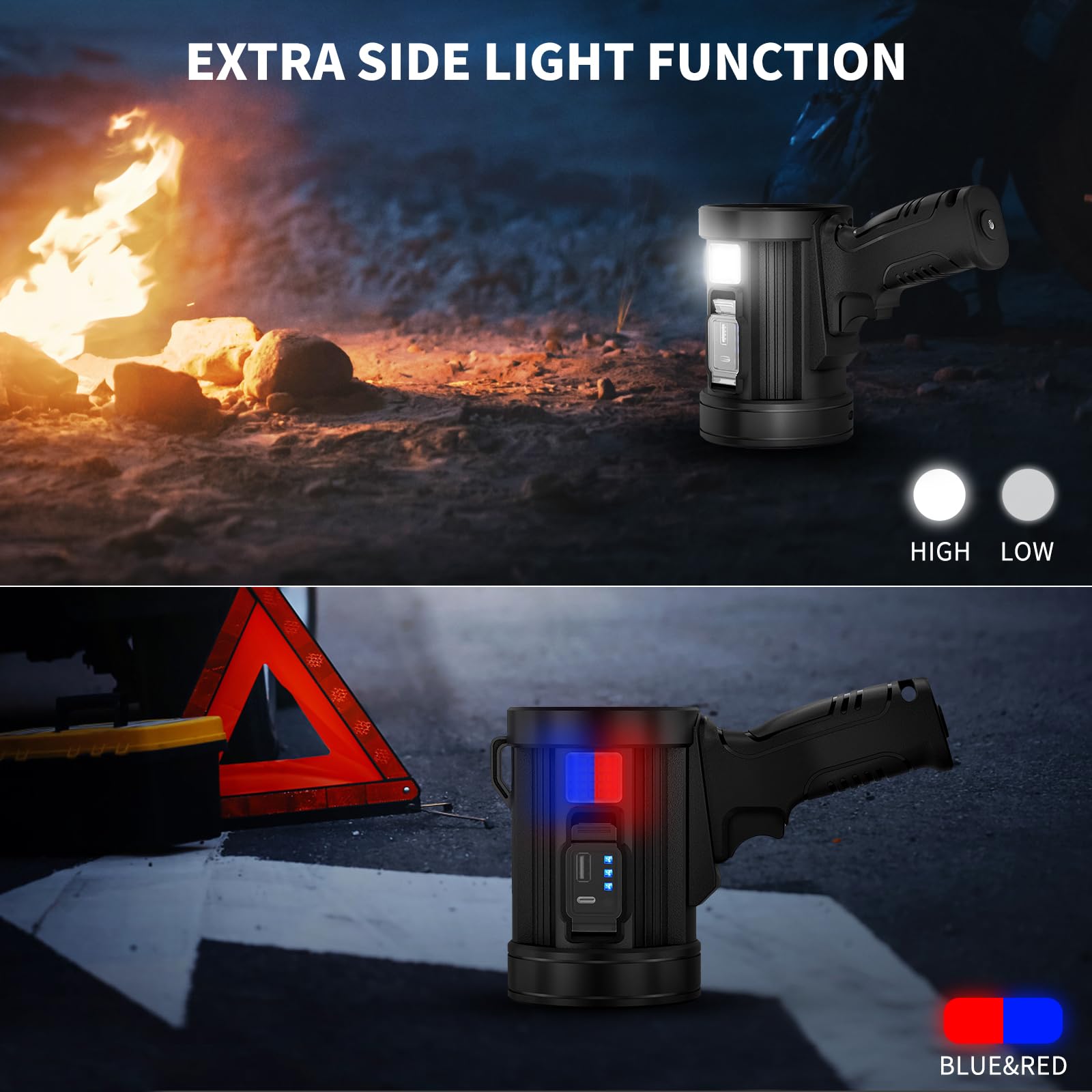 Lylting Rechargeable Spotlight Outdoor,1,000,000 Lumens Solar Spotlight Flashlight With Cob Light And Solar Panels, Lightweight Handheld Led Spot Light For Hunting Boating Emergencies