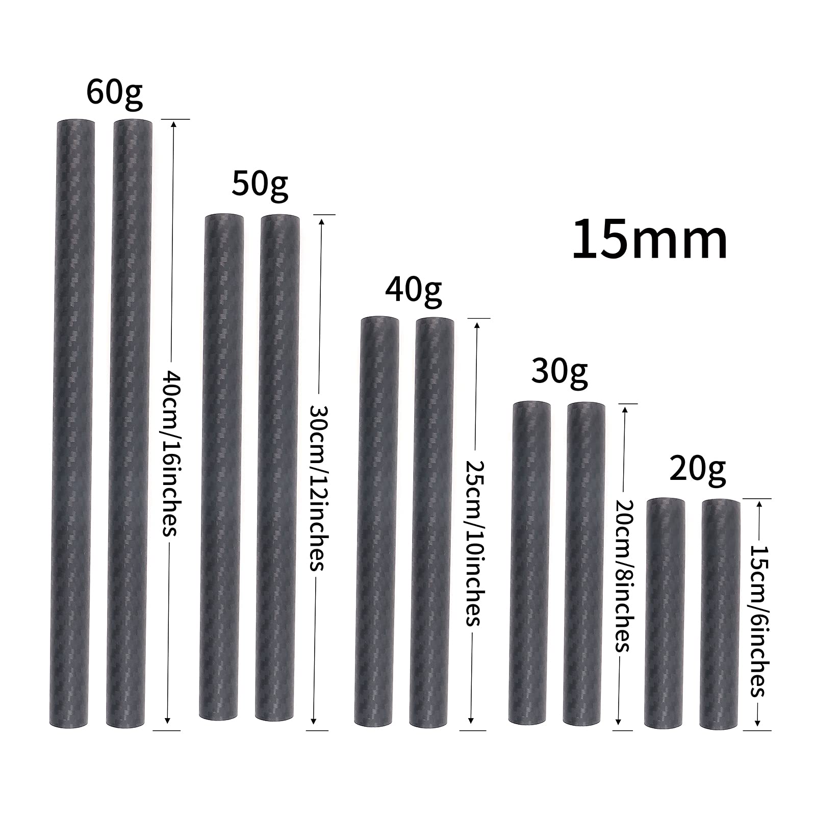 Focusfoto 15Mm Carbon Fiber Rods 20Cm/8Inch Length For 15Mm Rod Rail Support System Dslr Camera Rig (Pack Of 2)