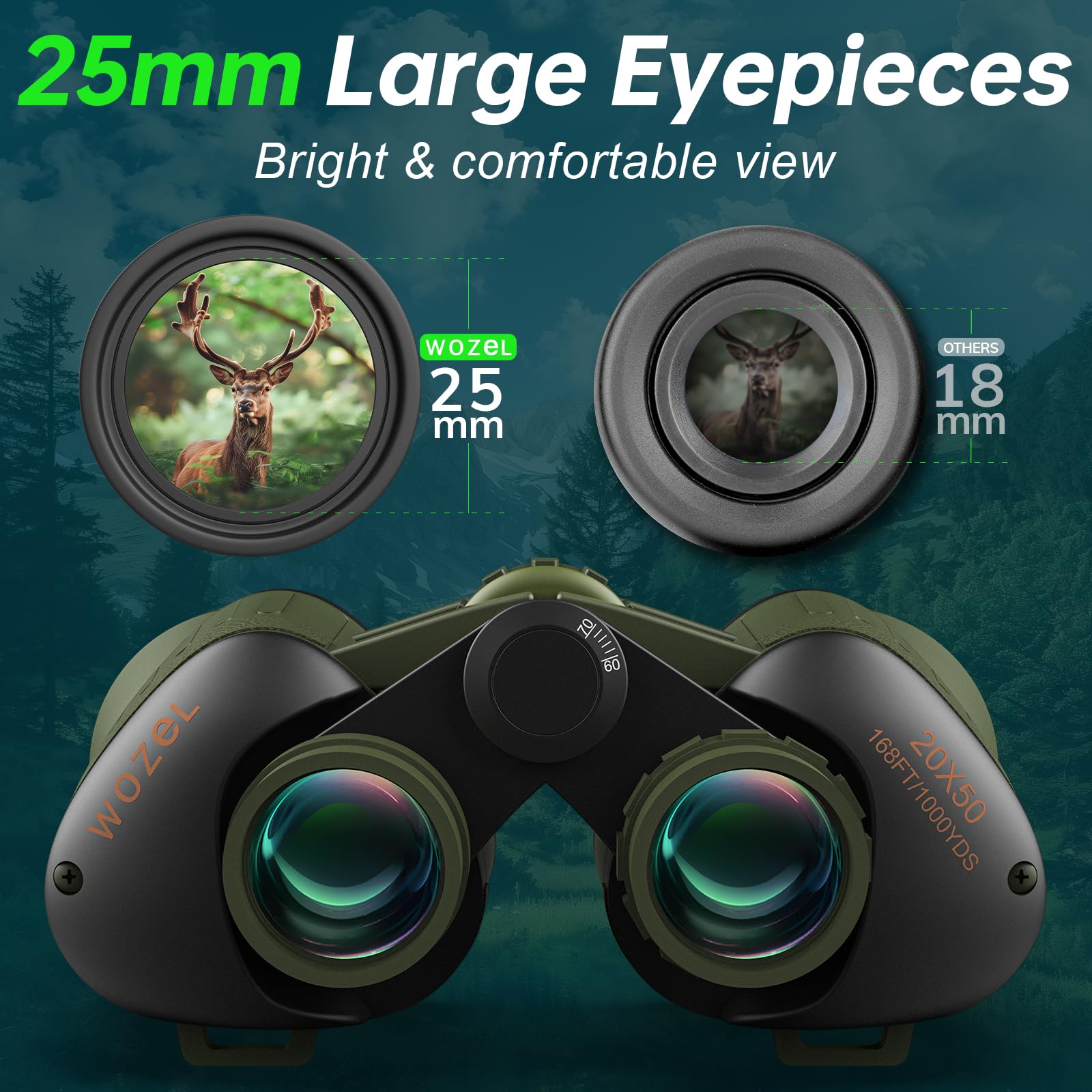 Wozel 20X52 Binoculars For Adults High Powered - Hd Binoculars With Clear Low Light Vision For Bird Watching Hunting Hiking Travel Cruise Ship Sports Events
