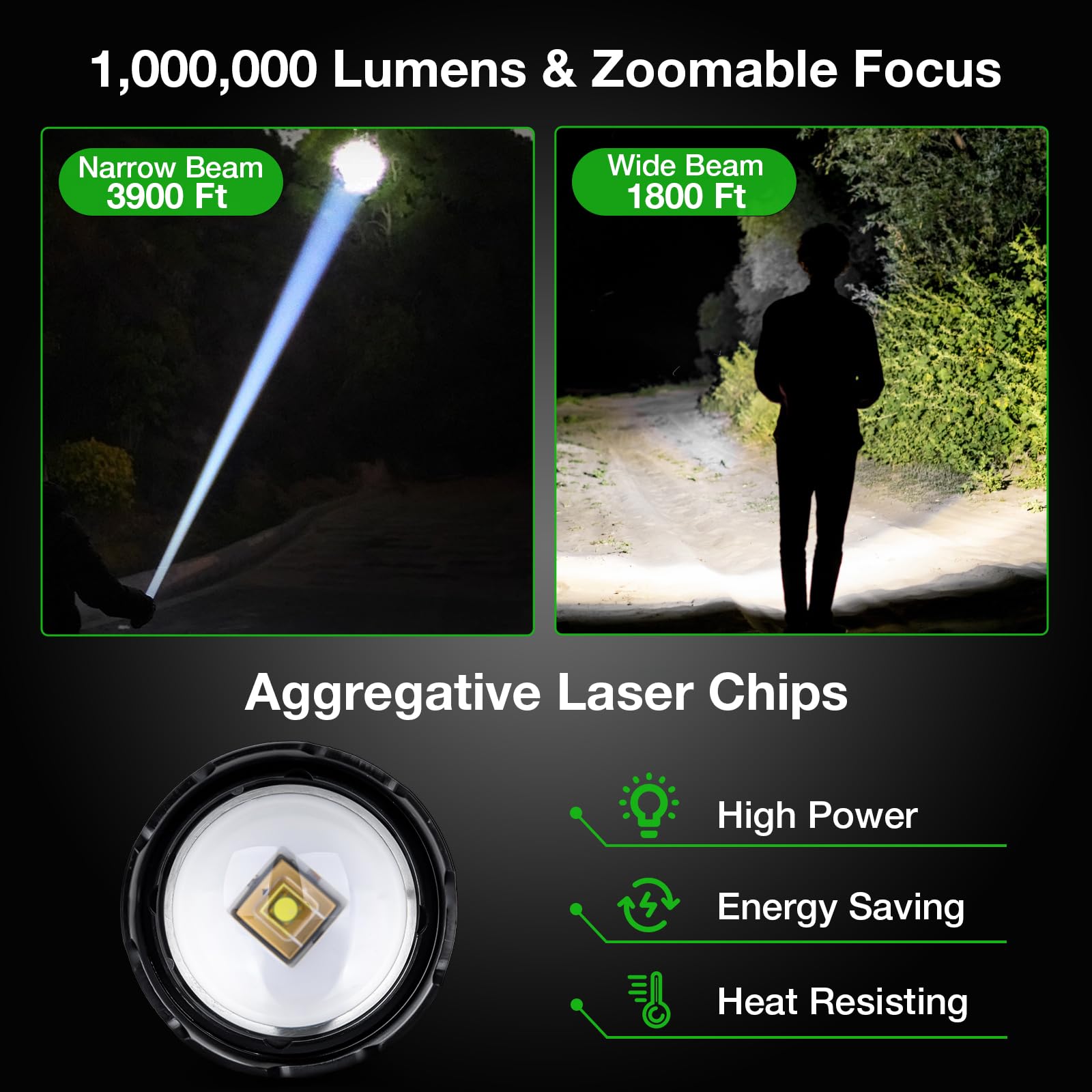 Peascat Flashlight High Lumens Rechargeable 2 Packs, 1,000,000 Lumens Super Bright Led Battery Powerful Handheld Flashlights With 7 Modes, Cob Side Light, Usb C, Zoomable, Waterproof For Emergencies