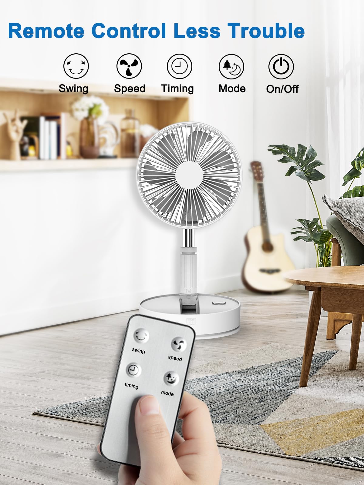 Un Unitedtime Oscillating Fan With Remote Control, 7200Mah Rechargeable Battery Operated Travel