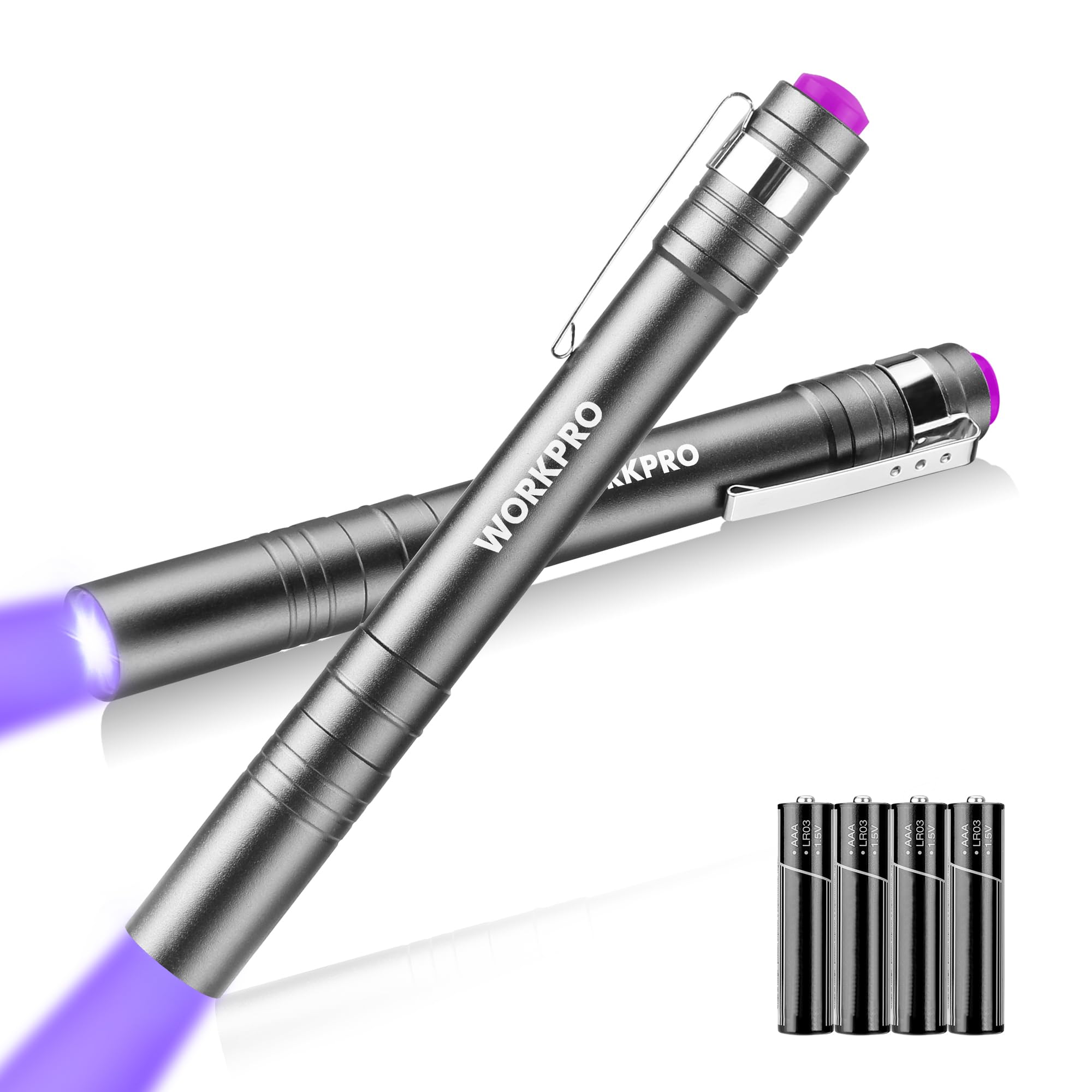 Workpro Uv Black Light Flashlight, 2-Pack 365Nm Uv Pen Light With Clip, Mini Ultraviolet Flashlight For Leak, Pet Urine, Scorpion, Hotel Inspection, Dry Stain And Bed Bug