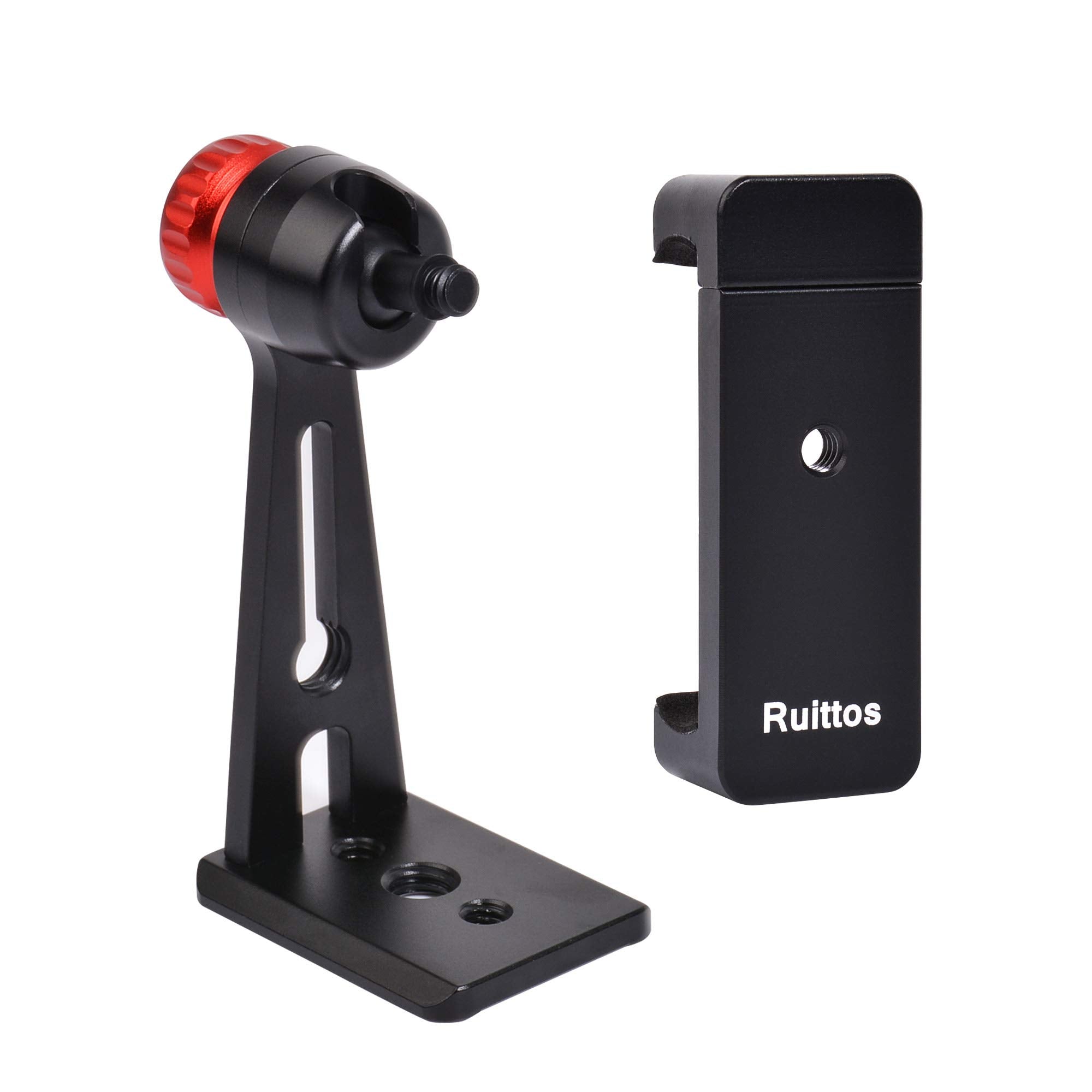 Ruittos Phone Holder For Tripod, Metal Cellphone Tripod Adapter 360 Degree Rotation Vertical Video Smartphone Bracket Clip Compatible With Iphone X Xs Xr 8 Samsung Galaxy S10 S9+ Huawei (Black C18)