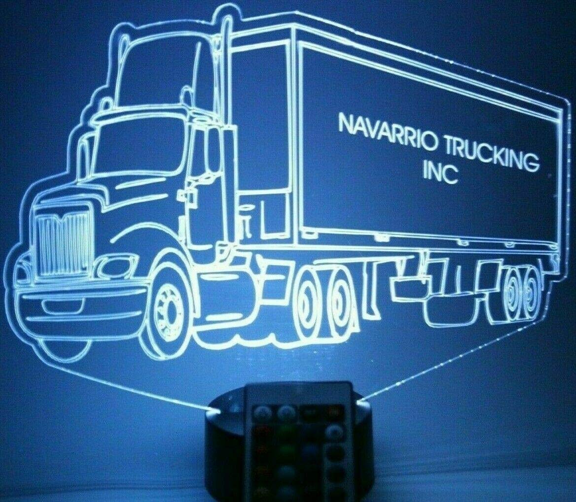 Mirror Mania Tractor Trailer Light Up Lamp Led Personalized Night Light Engraved Trucking Big Rig Trucker 18 Wheeler Truck Table Lamp, 16 Color Changing Options With Remote, Engraved , Made In Usa
