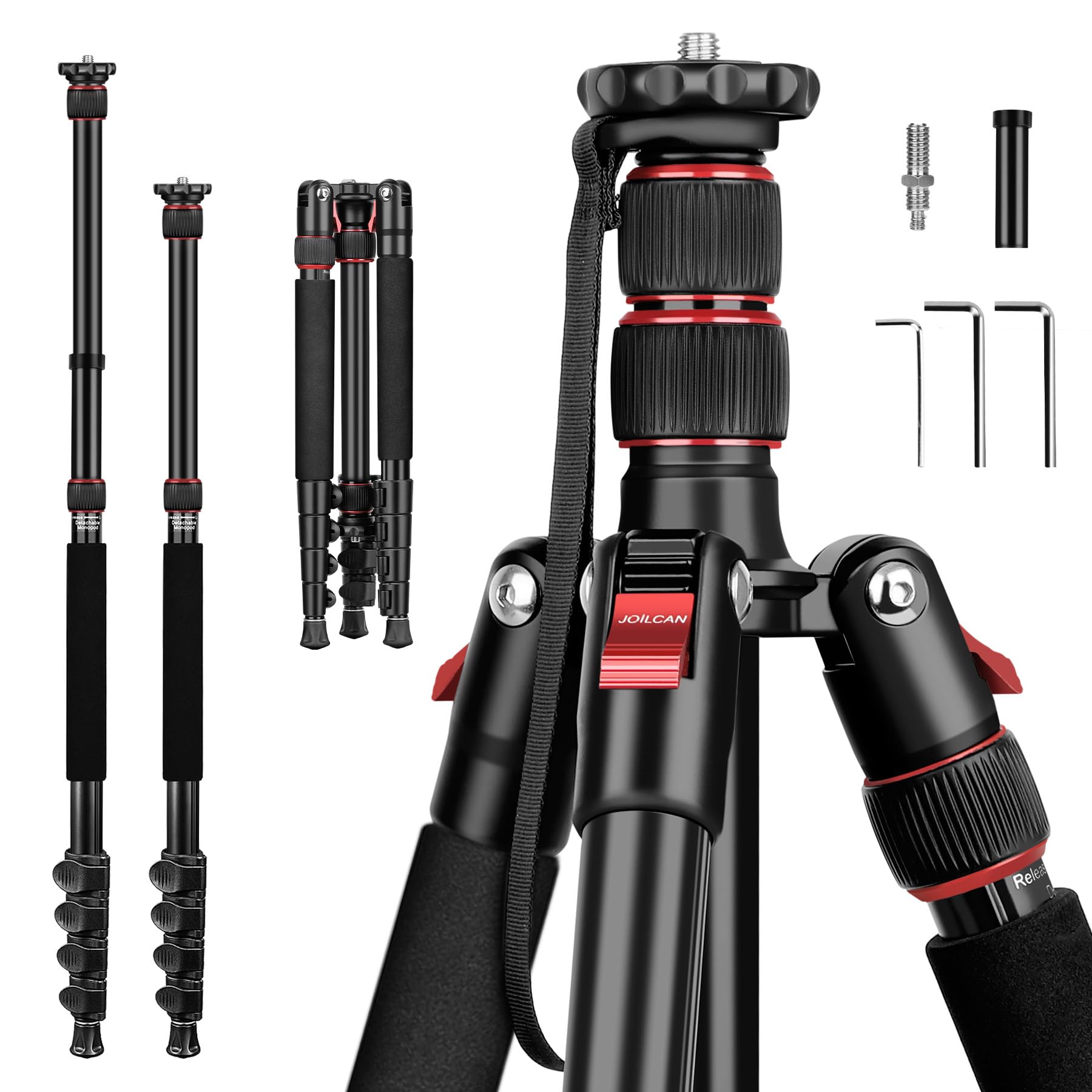 Joilcan Tripod For Camera, 74" Camera Tripods & Monopods, Professional Aluminum Tripod For Dslr Camera Phone, Compatible With 1/4"-20 And 3/8"-16 Video Head, Payload 35Lb