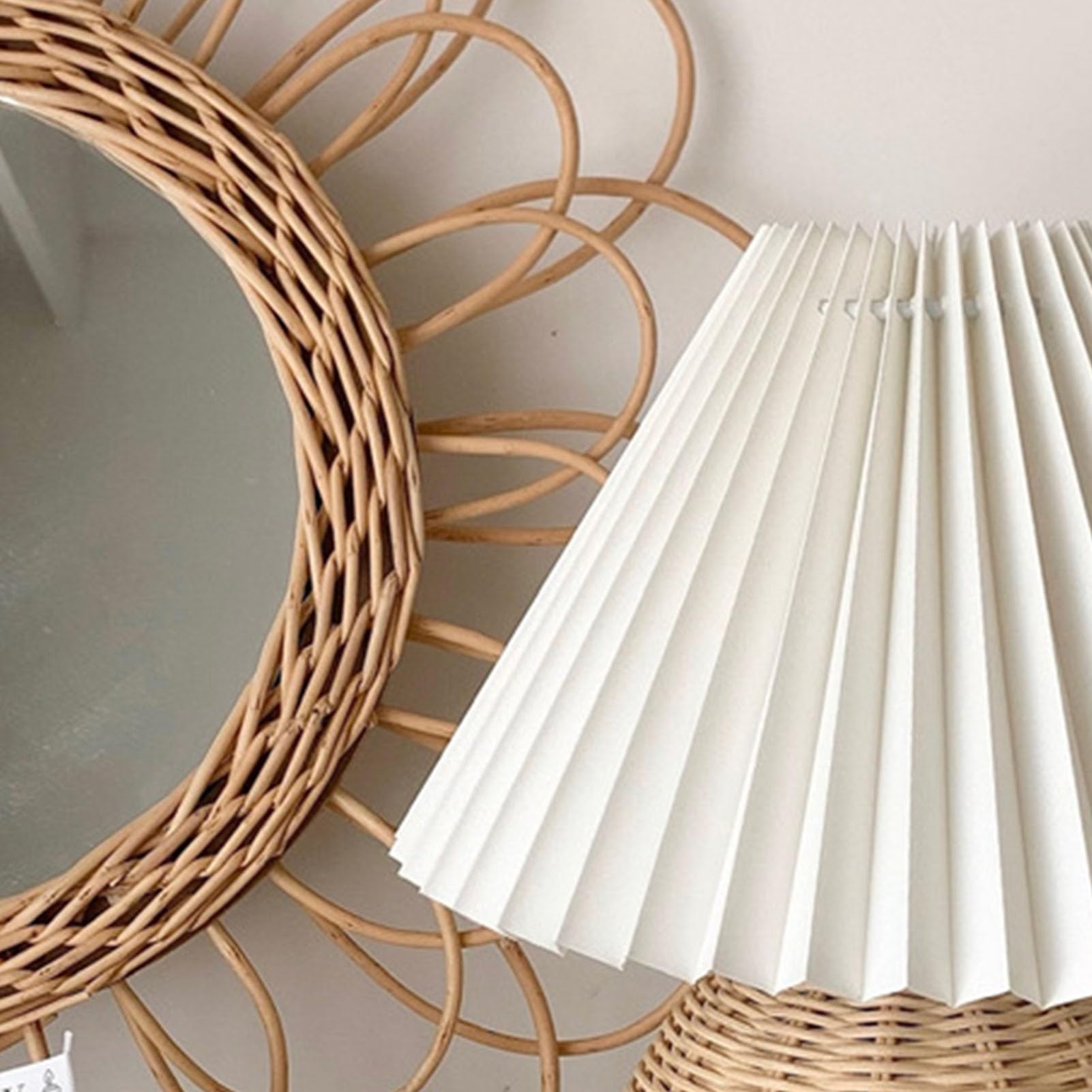 Shenruifa Table Lamp Rattan Pleated Aesthetic Vintage Lamp Bedside Nightstand Mini Lamp For Bedroom Living Room Side Table