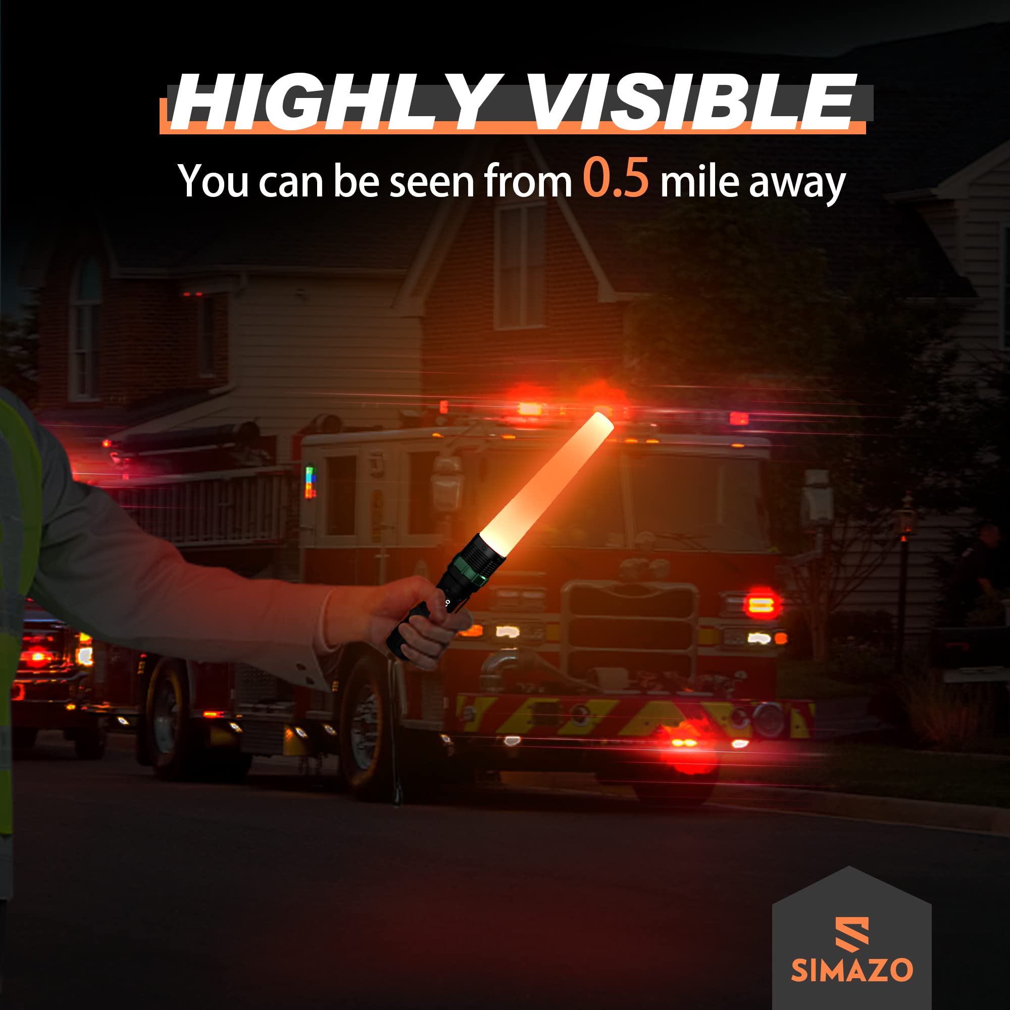Simazo 2 Pack Rechargeable Traffic Wand, 11 Inch Bright Led Flashlight Baton With 2 Batteries, Air Control Wands With 5 Flashing Modes For Marshalling And Traffic Control