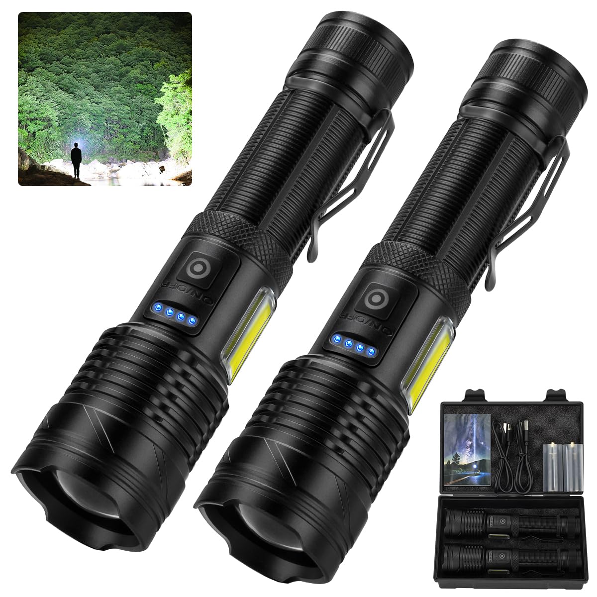 Bailinghai Flashlights High Lumens Rechargeable, 990,000 Lumen Led Super Bright Flashlight With 7 Light Modes, Ipx6 Waterproof, Powerful Handheld Flash Light For Home Camping Emergencies (Black)