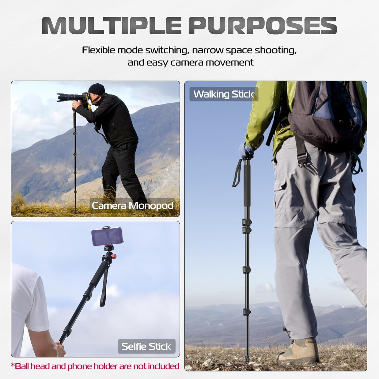 Kliomax 62" Inch Monopod With Integrated Safety Strap And 4 Section Extending Pole For All Digital Cameras, Dslr, Mirrorless, Compact Cameras, Camcorders & Cell Phones