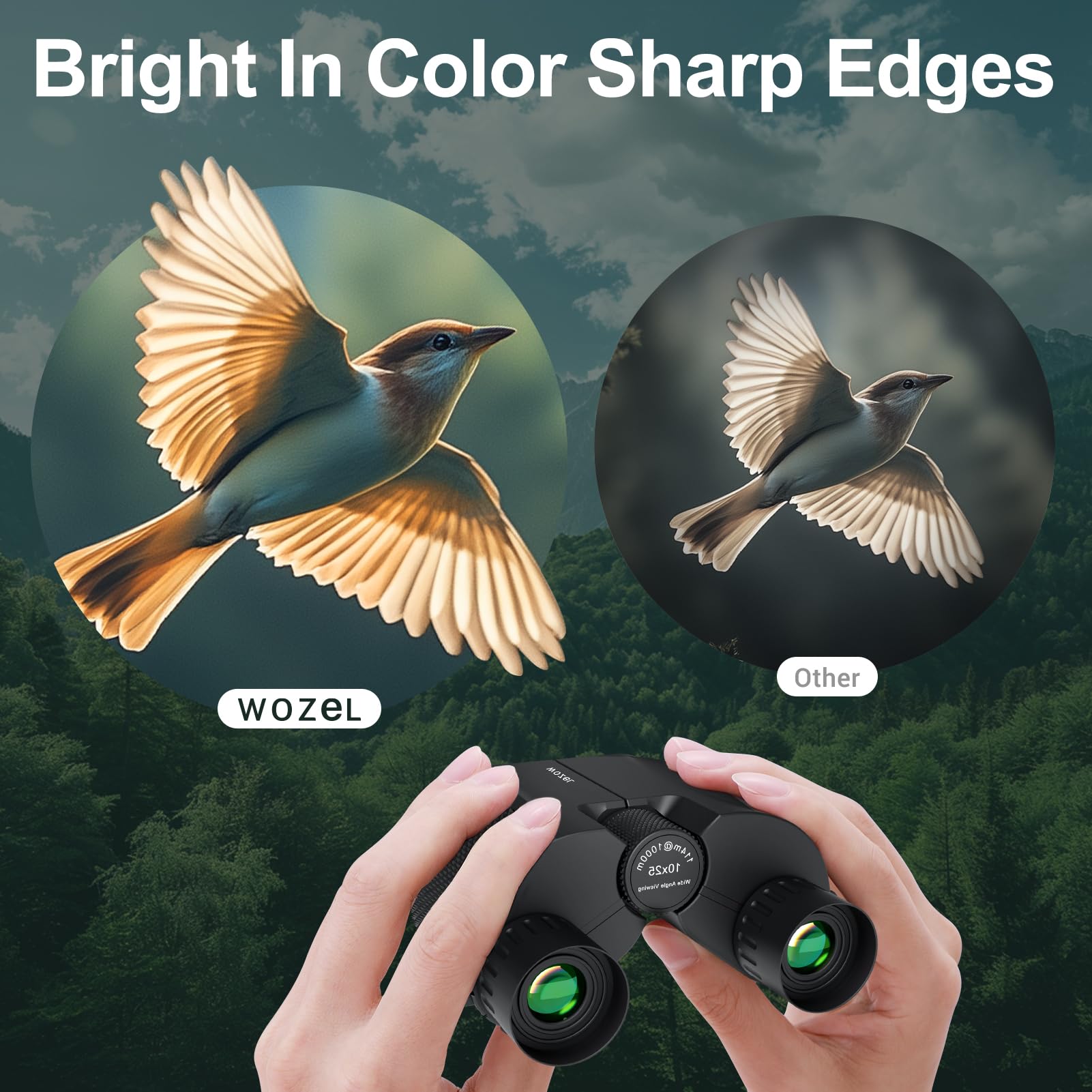 Wozel 10X25 Compact Hd Binoculars: Large Eyepiece Waterproof Binocular With Low Light Vision,High Powered Easy Focus Binoculars For Bird Watching,Outdoor Hunting,Travel,Sightseeing